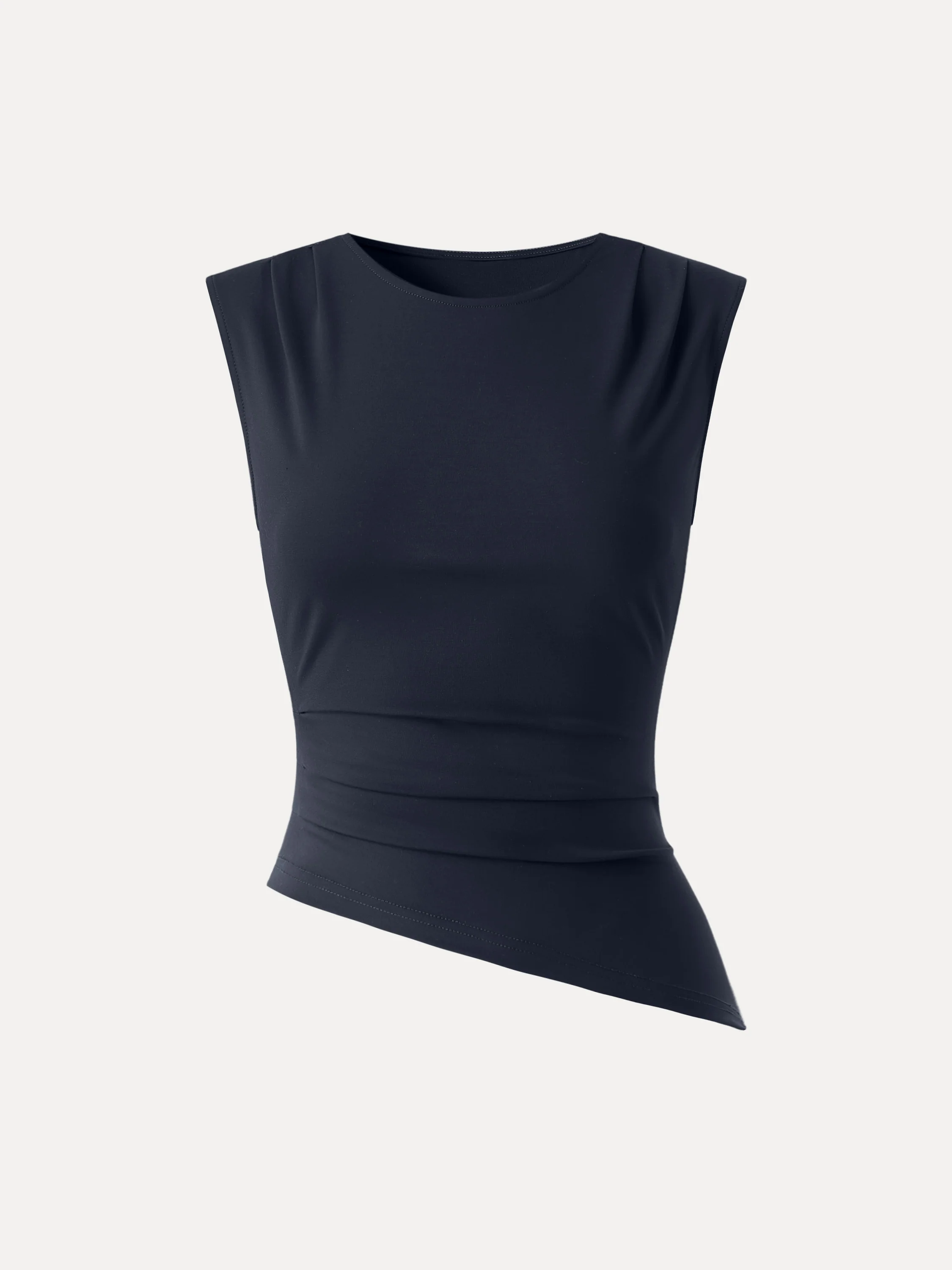 Effortless Wide Shoulder Tucked Asymmetrical Hem Sleeveless Top - Image 17