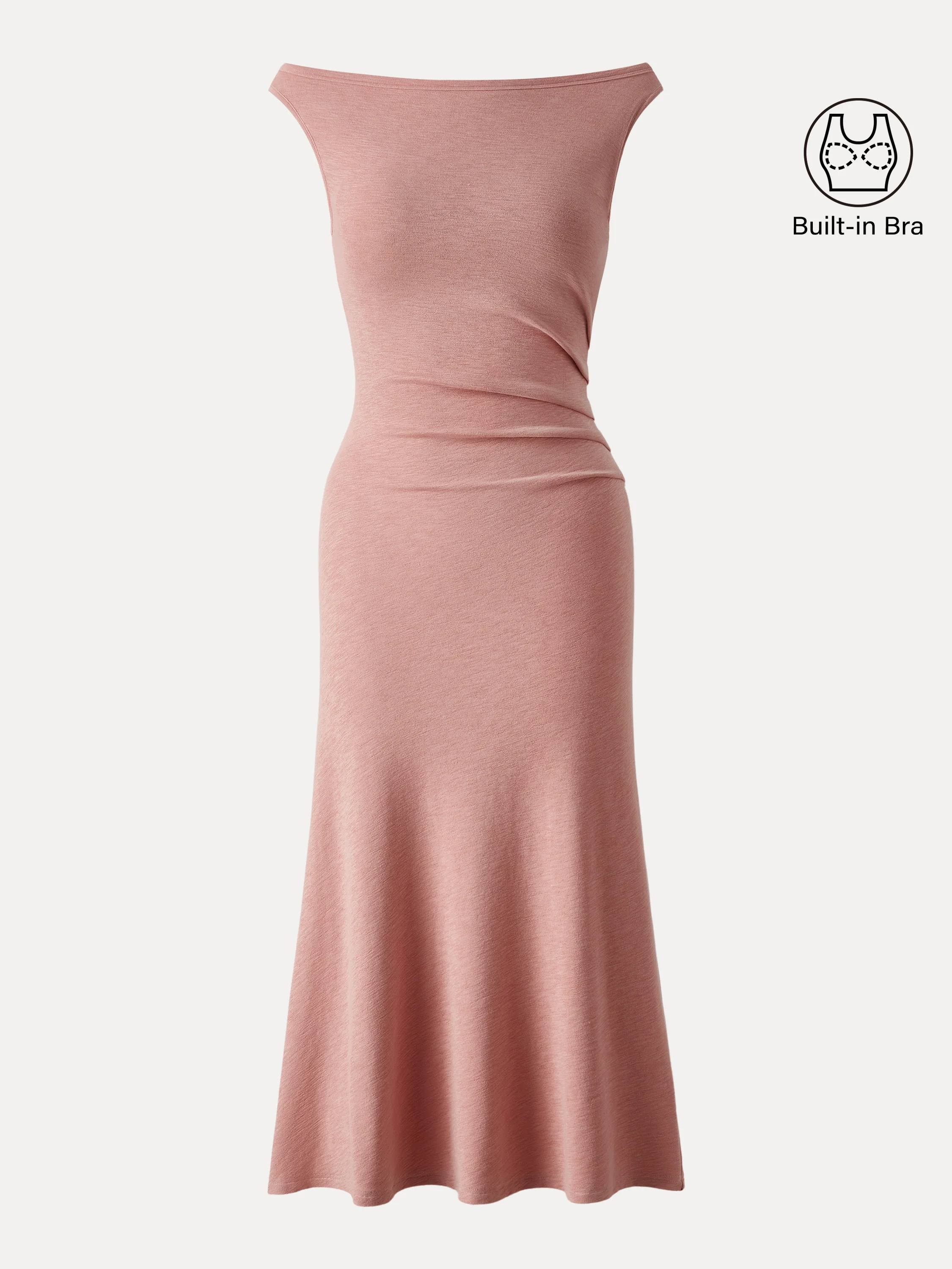 Elegant Boatneck Tucked Fit-and-Flare Midi Bra Dress - Image 10