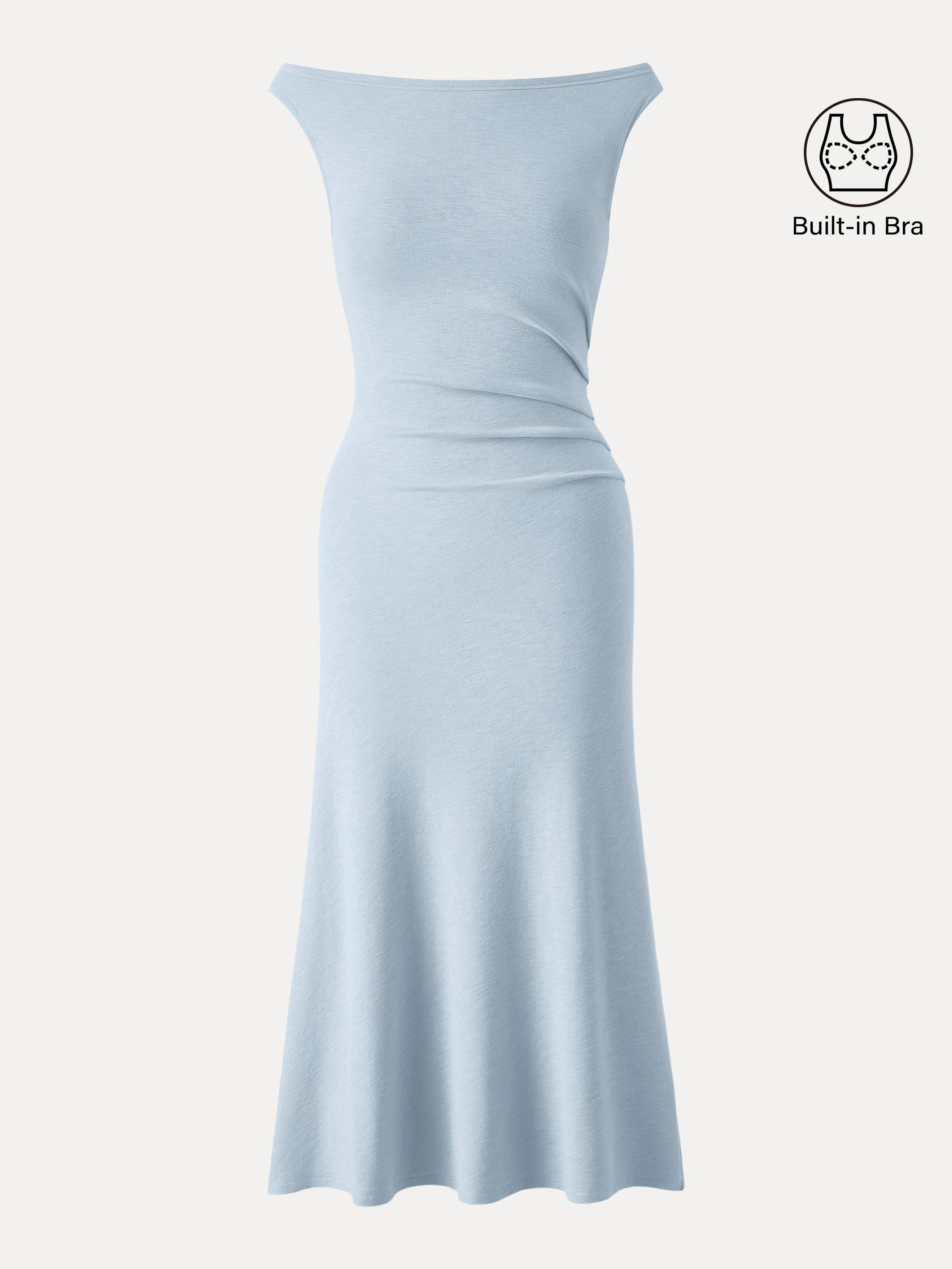 Elegant Boatneck Tucked Fit-and-Flare Midi Bra Dress - Image 11