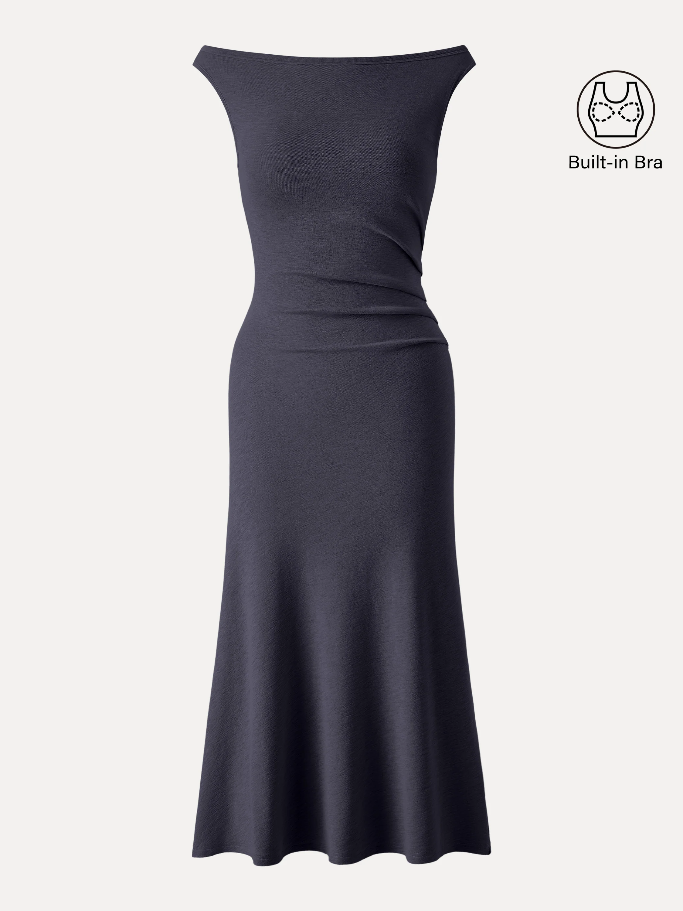 Elegant Boatneck Tucked Fit-and-Flare Midi Bra Dress - Image 12