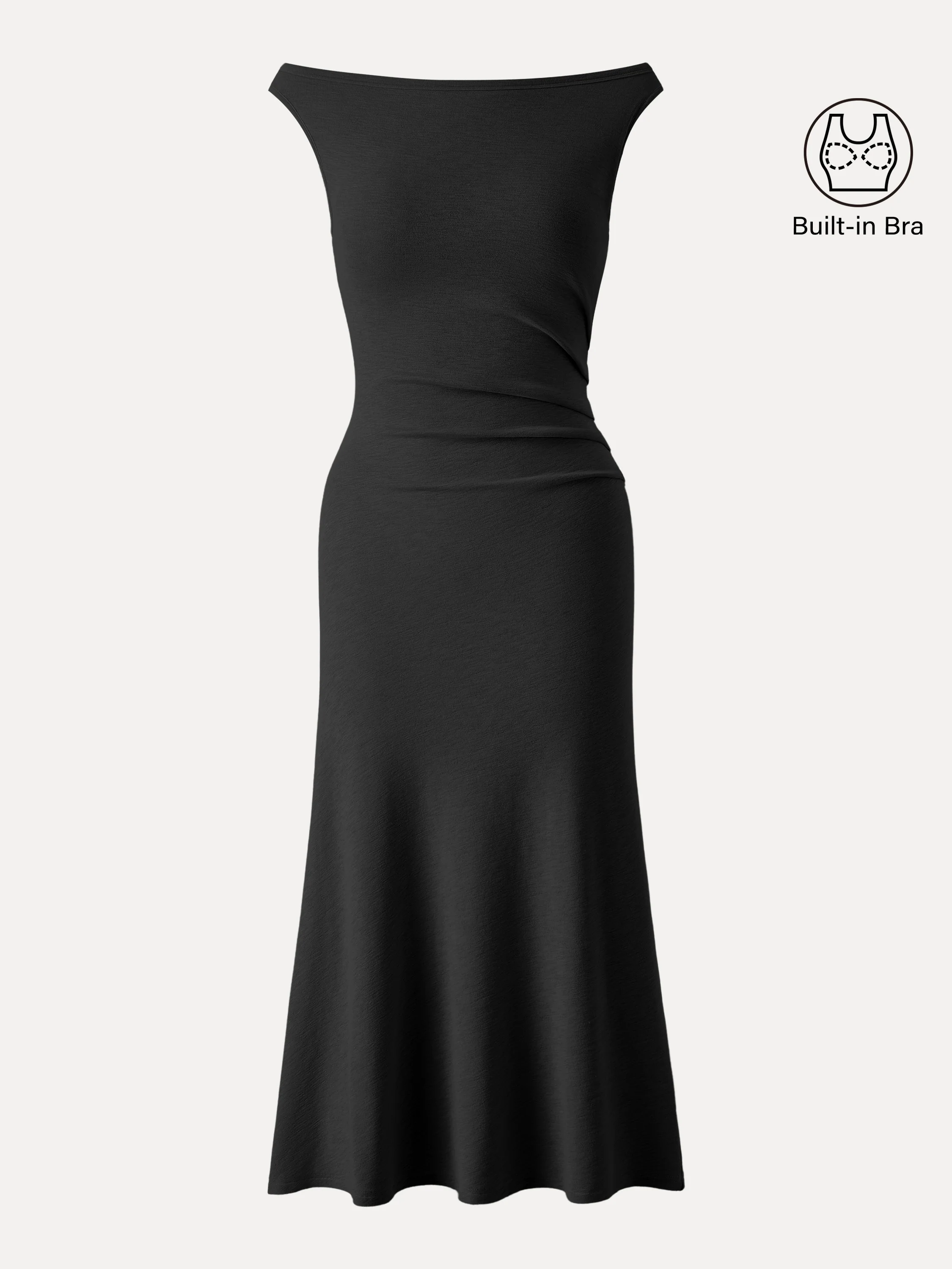 Elegant Boatneck Tucked Fit-and-Flare Midi Bra Dress - Image 13