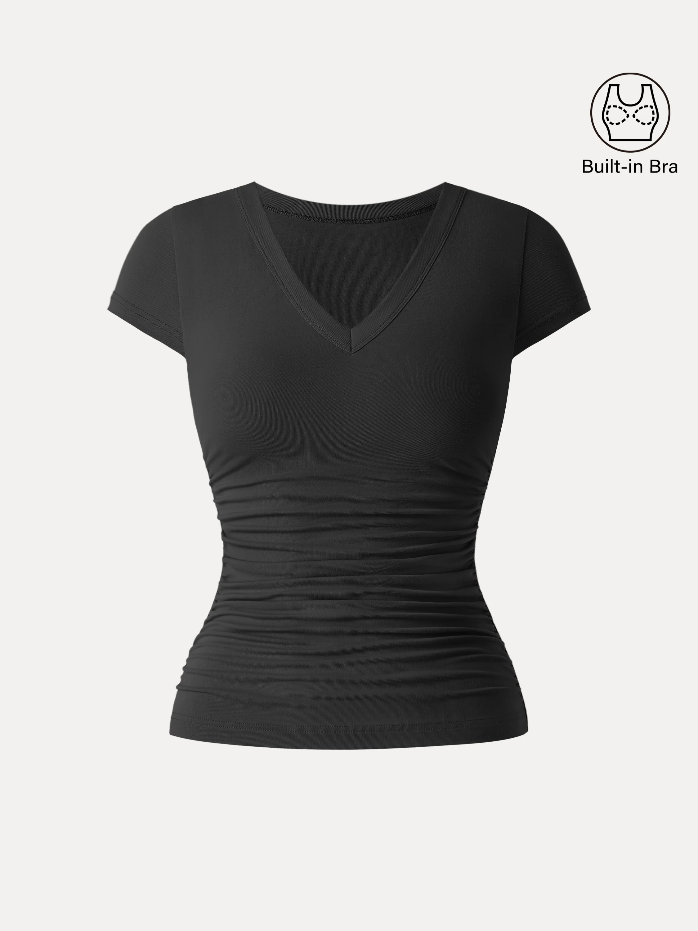 Elevated V-neck Side Ruched Cap Sleeve Bra Tee - Image 10