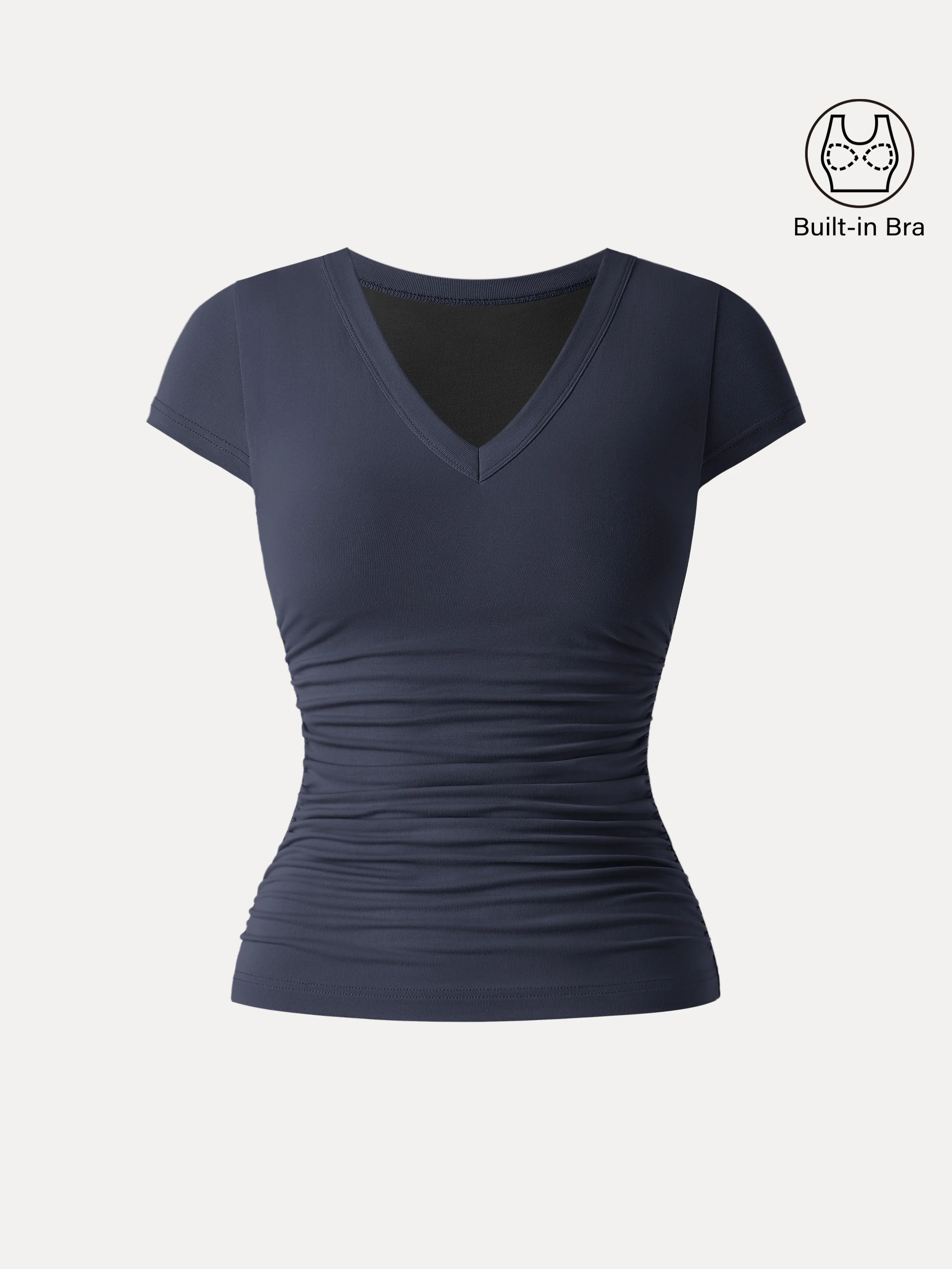 Elevated V-neck Side Ruched Cap Sleeve Bra Tee - Image 12