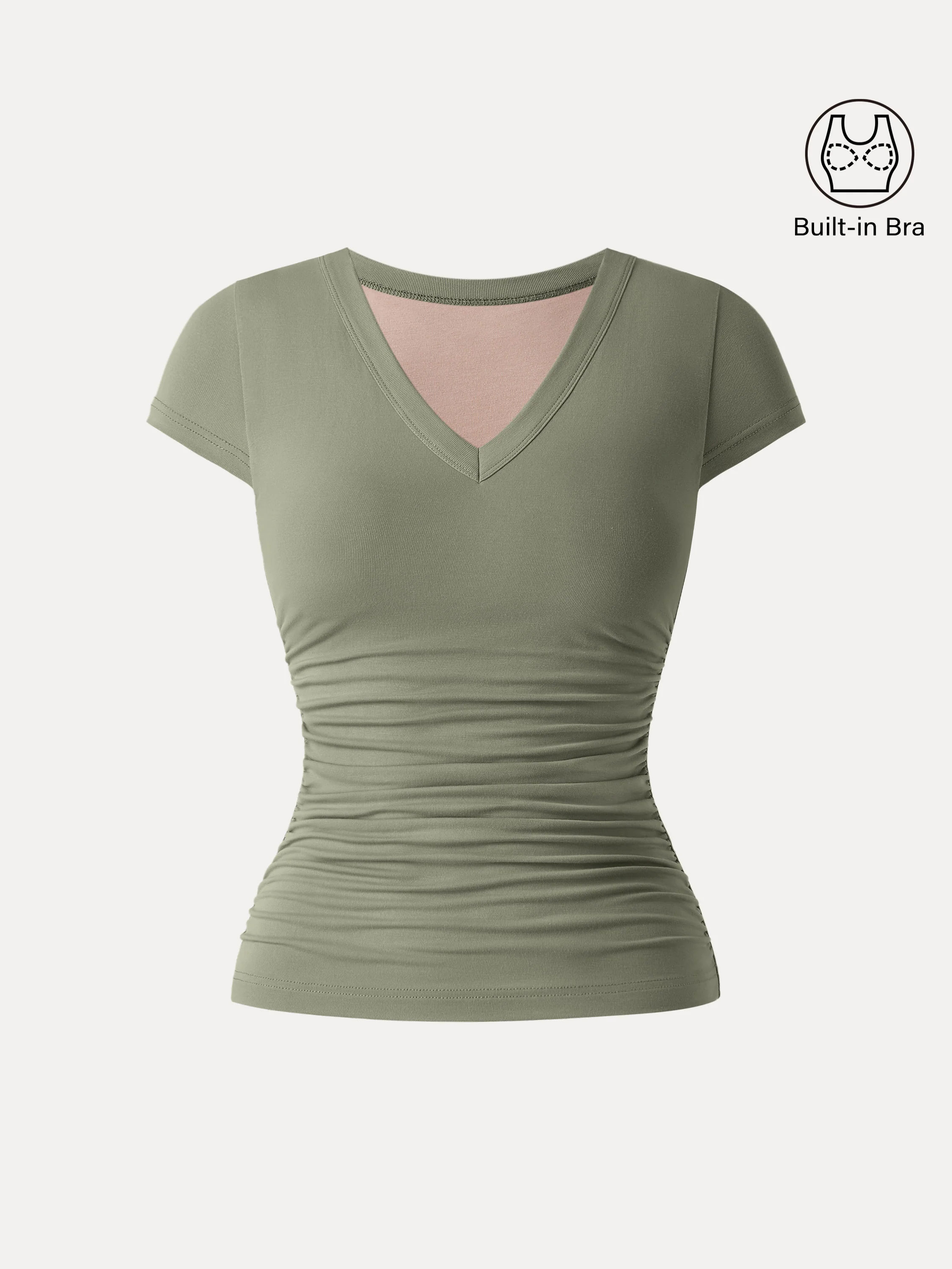 Elevated V-neck Side Ruched Cap Sleeve Bra Tee - Image 13