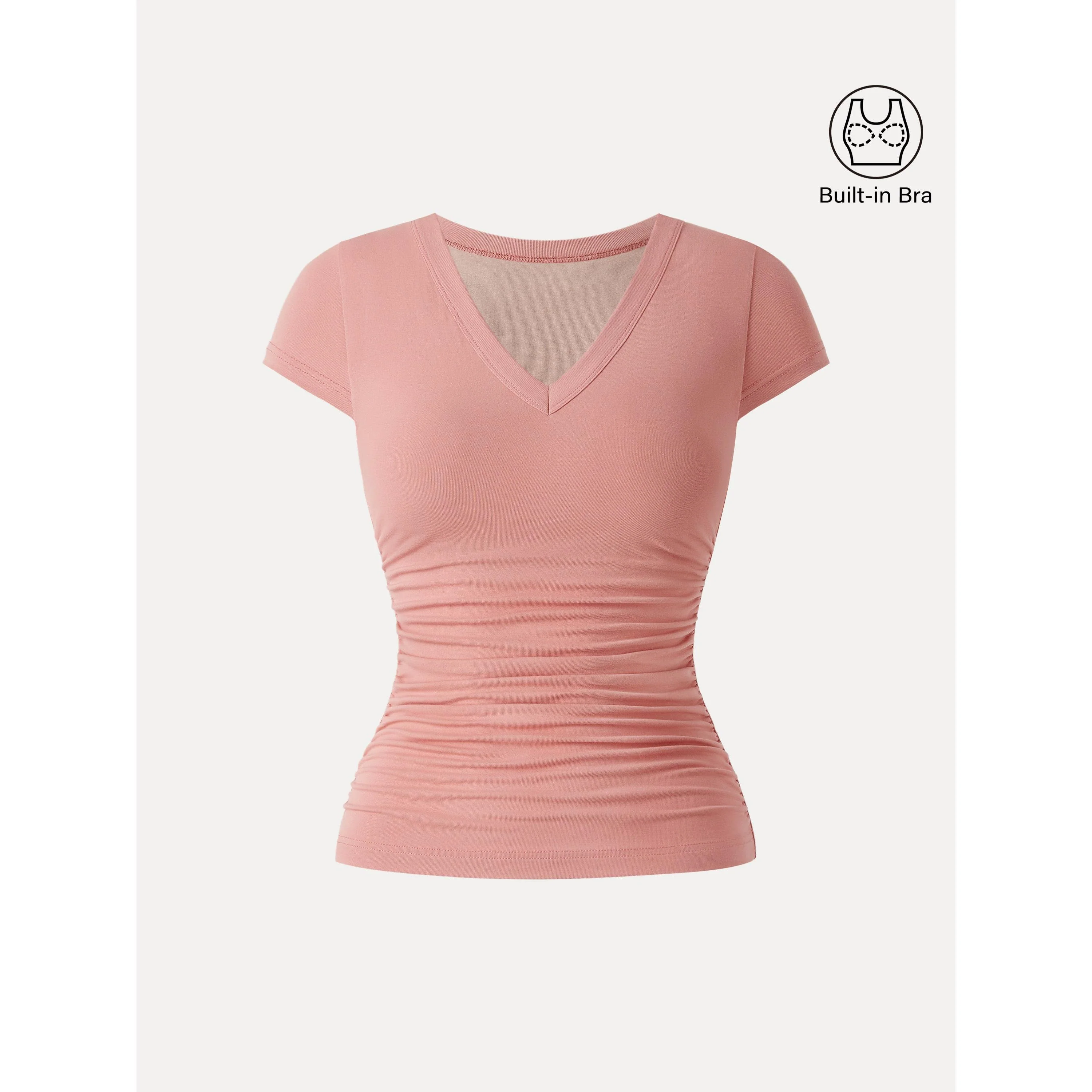 Elevated V-neck Side Ruched Cap Sleeve Bra Tee - Image 14