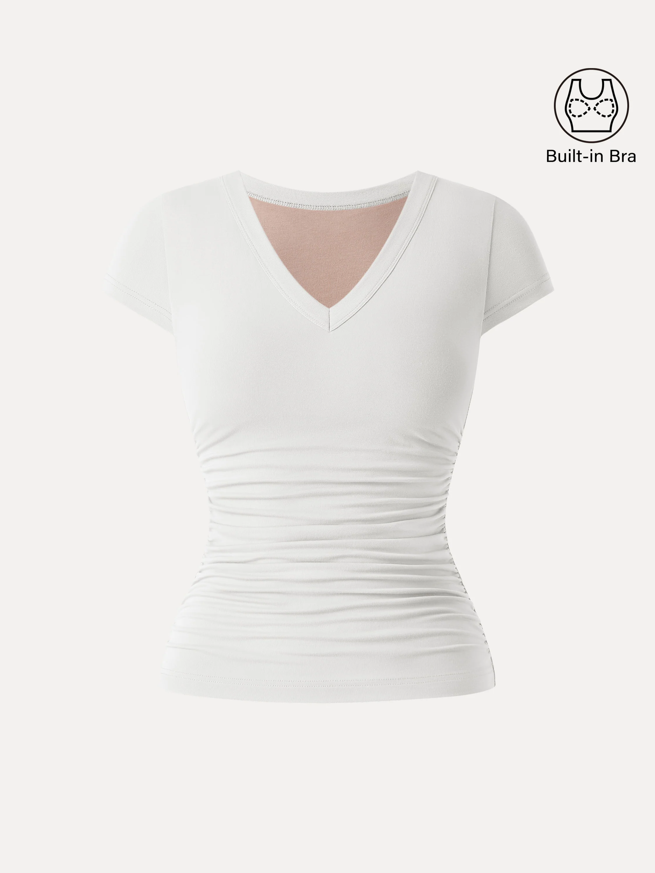Elevated V-neck Side Ruched Cap Sleeve Bra Tee - Image 2