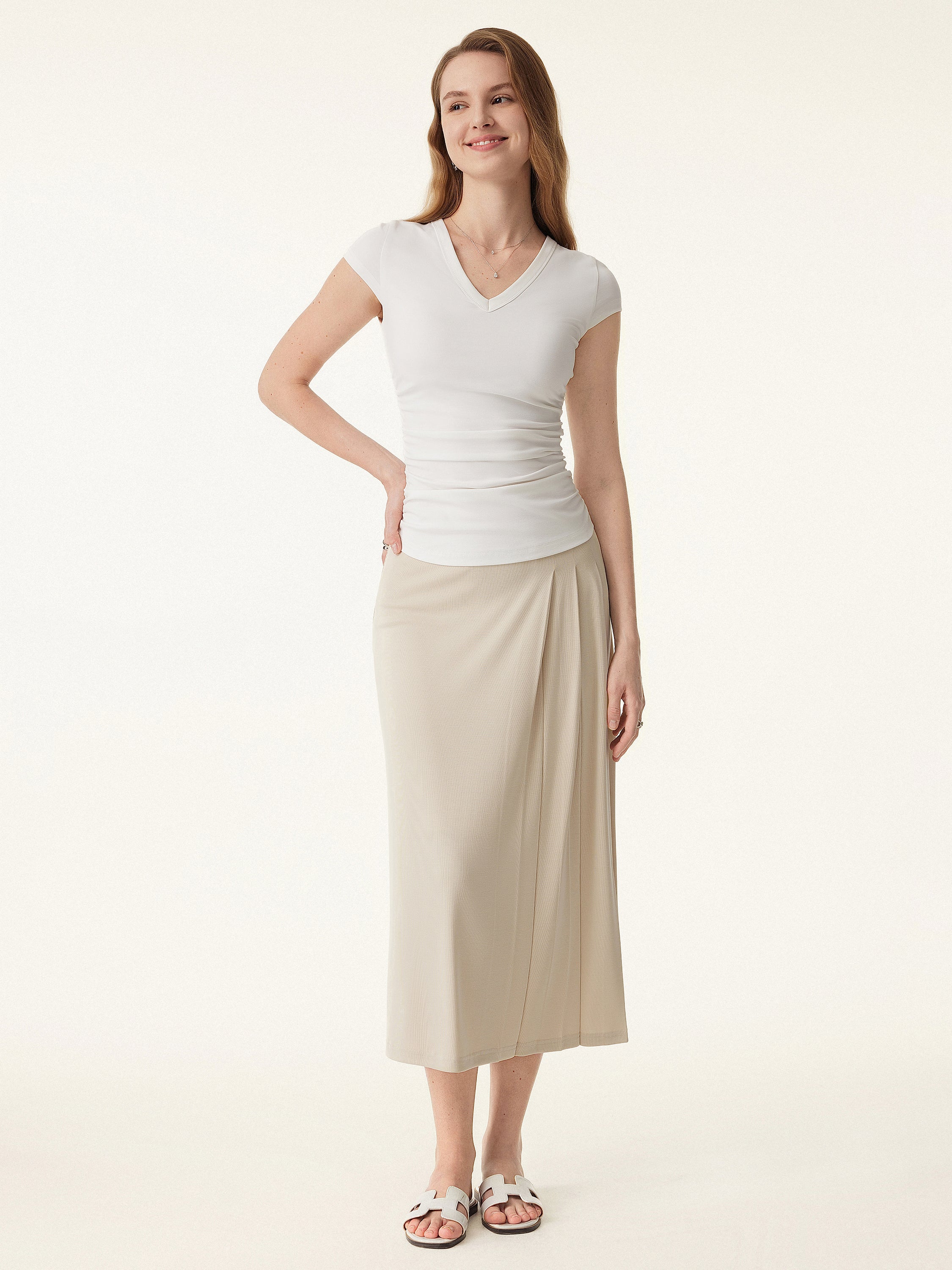 Elevated V-neck Side Ruched Cap Sleeve Bra Tee - Image 3