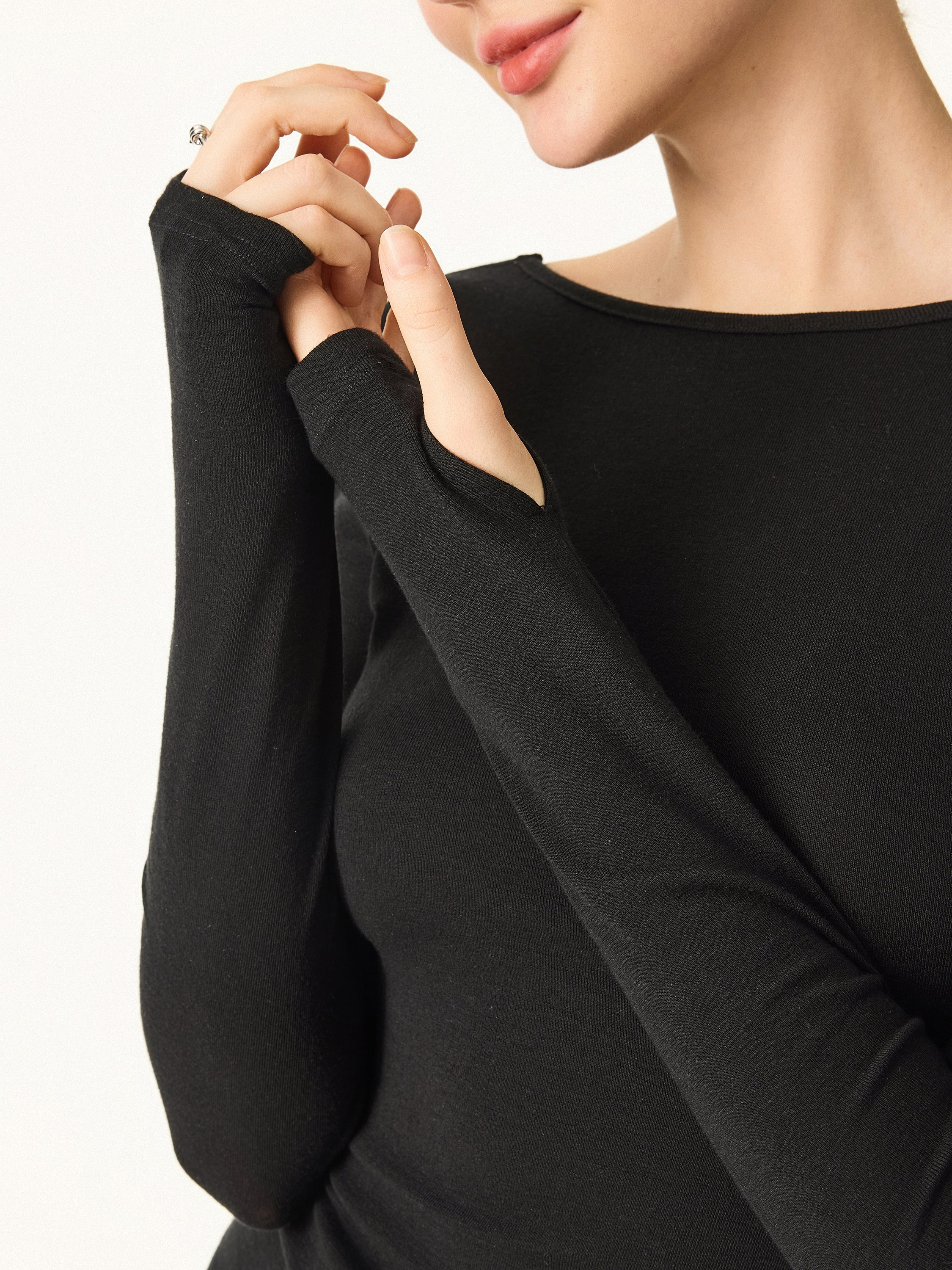 Essential Lyocell Cashmere Multi-Wear Long Sleeve Top with Thumbholes - Image 11