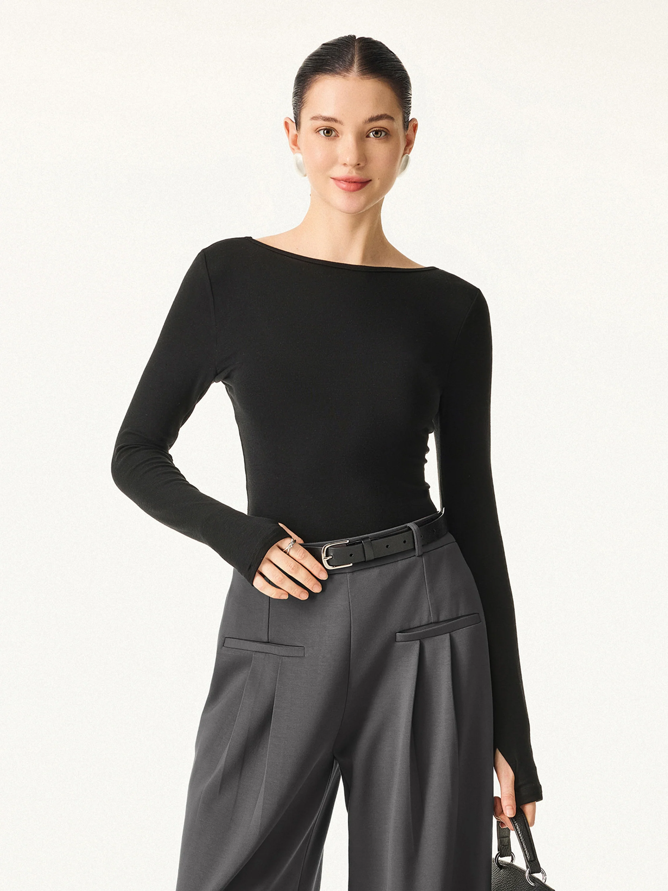 Essential Lyocell Cashmere Multi-Wear Long Sleeve Top with Thumbholes - Image 12