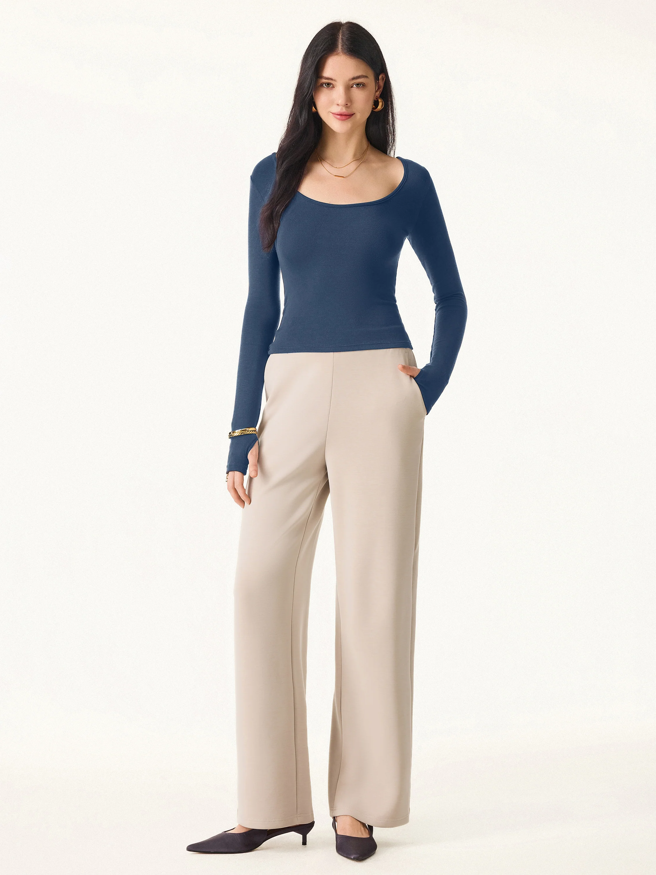 Essential Lyocell Cashmere Multi-Wear Long Sleeve Top with Thumbholes - Image 21