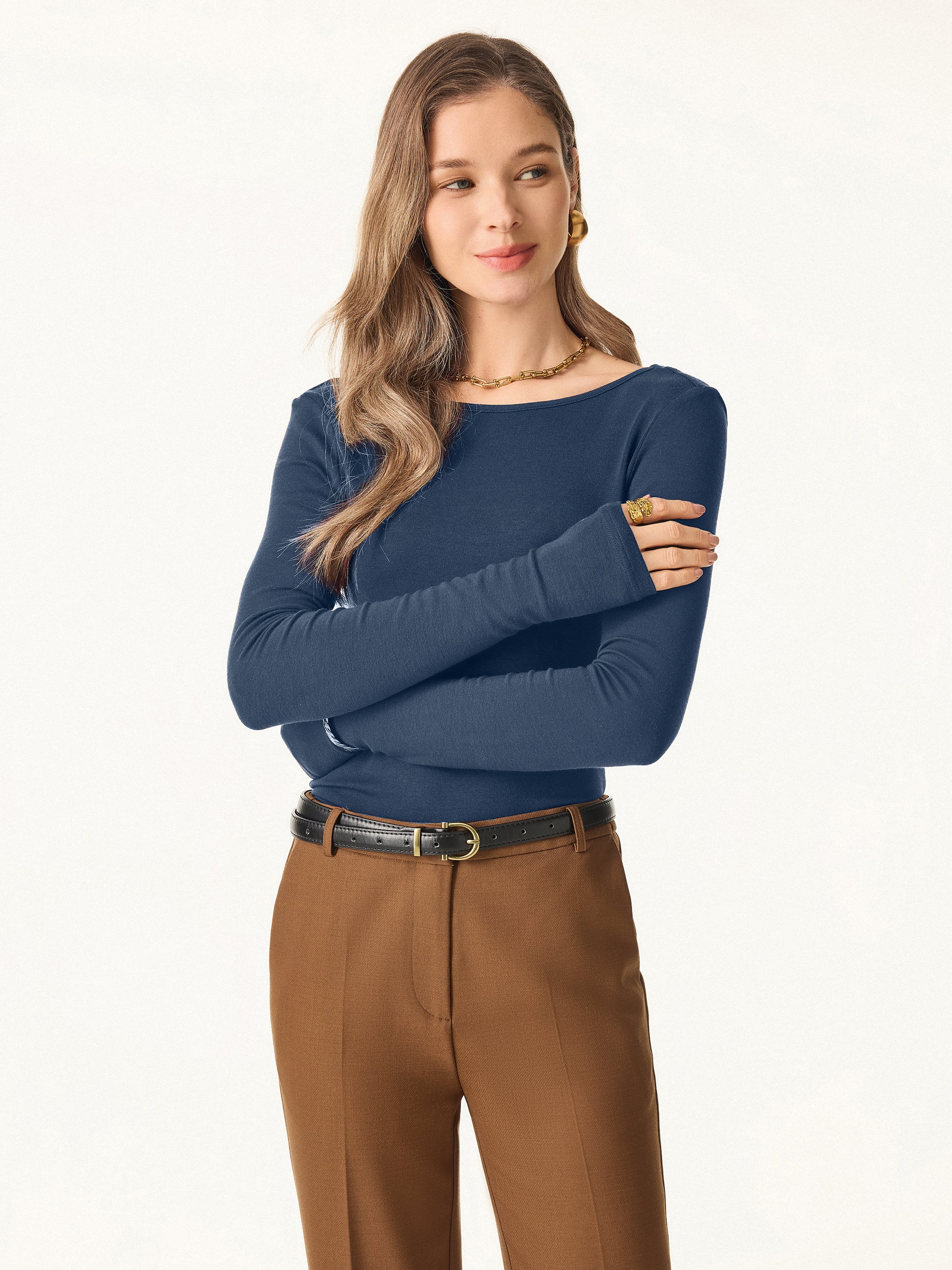 Essential Lyocell Cashmere Multi-Wear Long Sleeve Top with Thumbholes - Image 22
