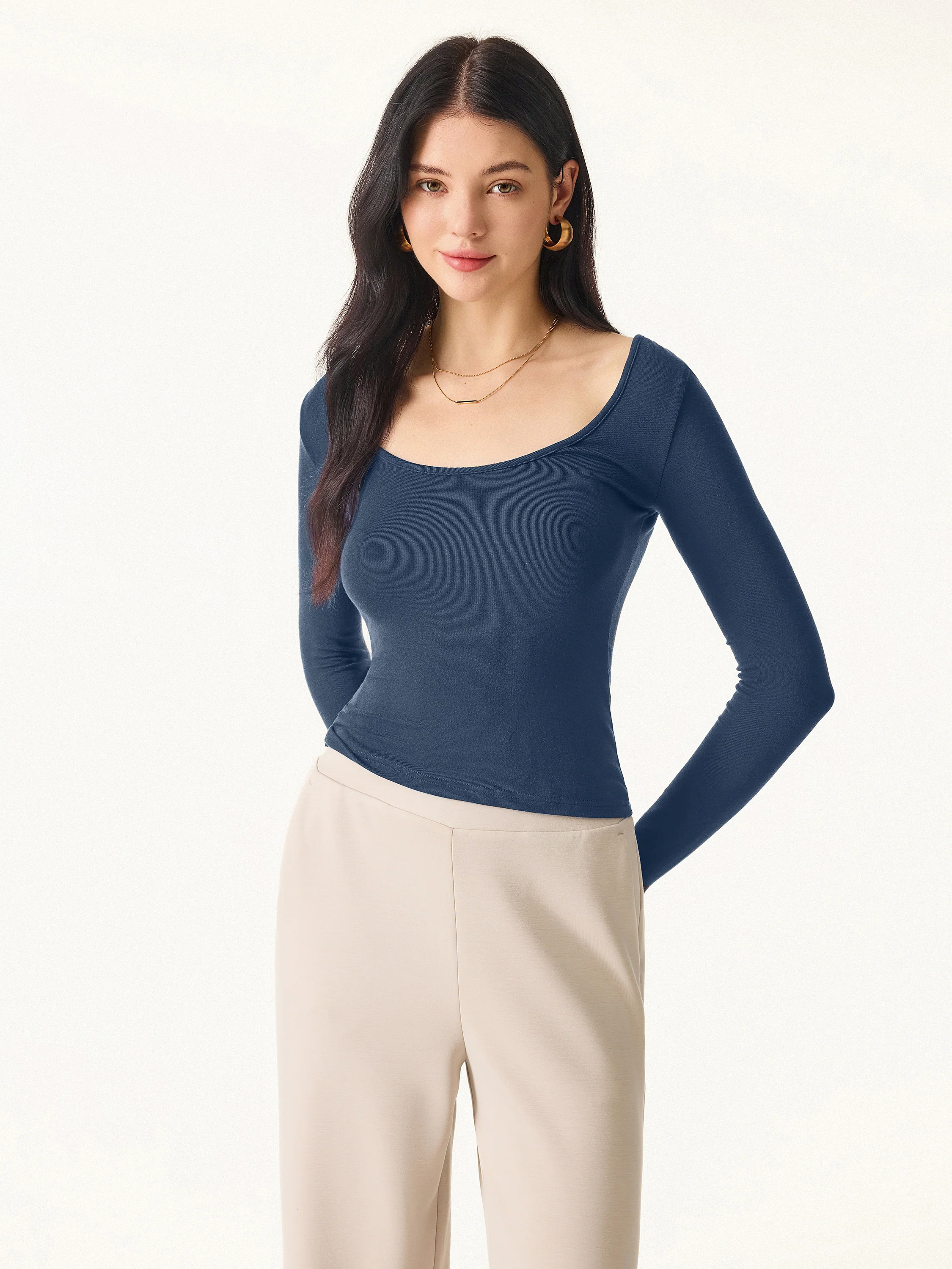 Essential Lyocell Cashmere Multi-Wear Long Sleeve Top with Thumbholes - Image 23