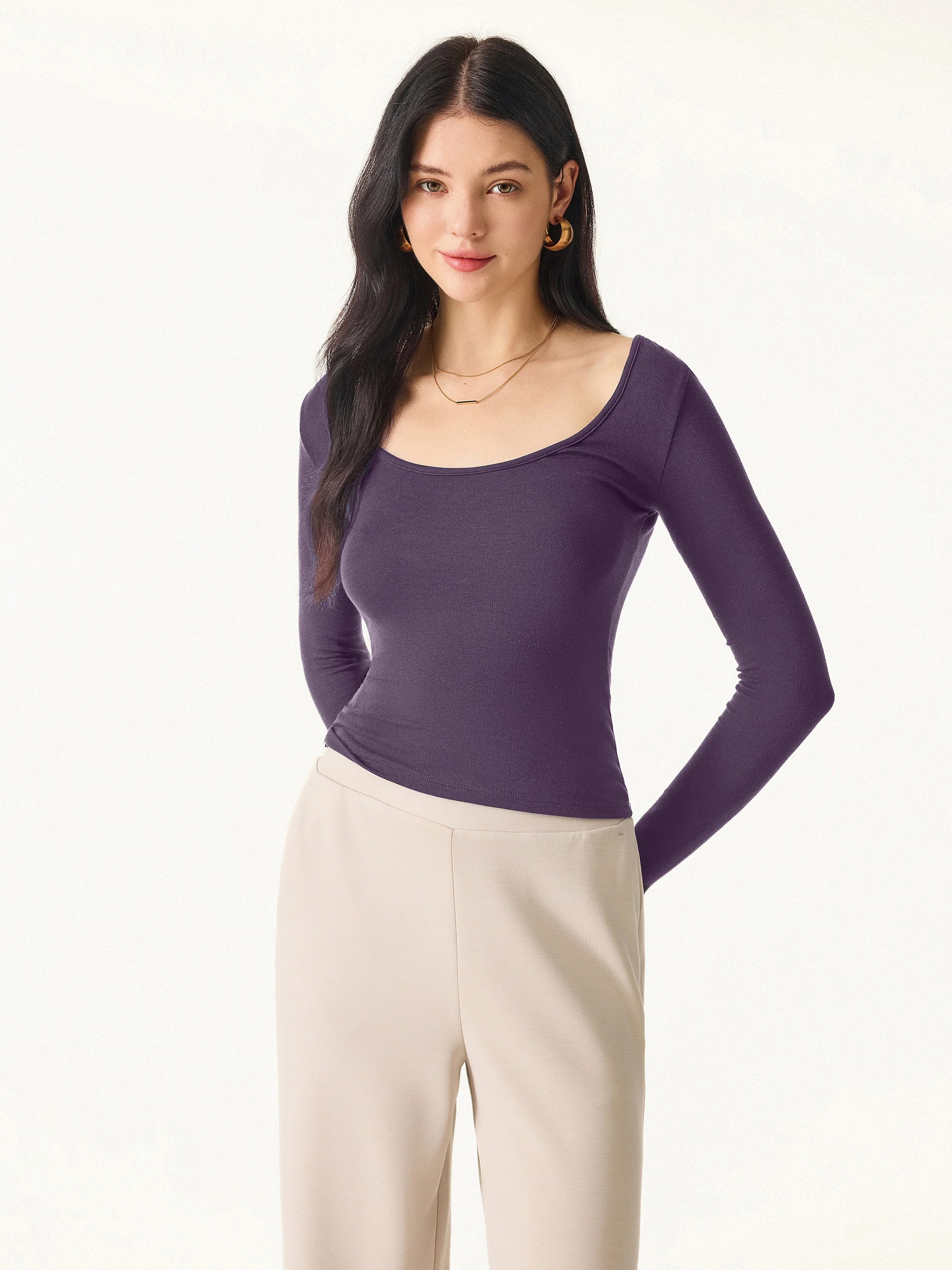 Essential Lyocell Cashmere Multi-Wear Long Sleeve Top with Thumbholes - Image 25