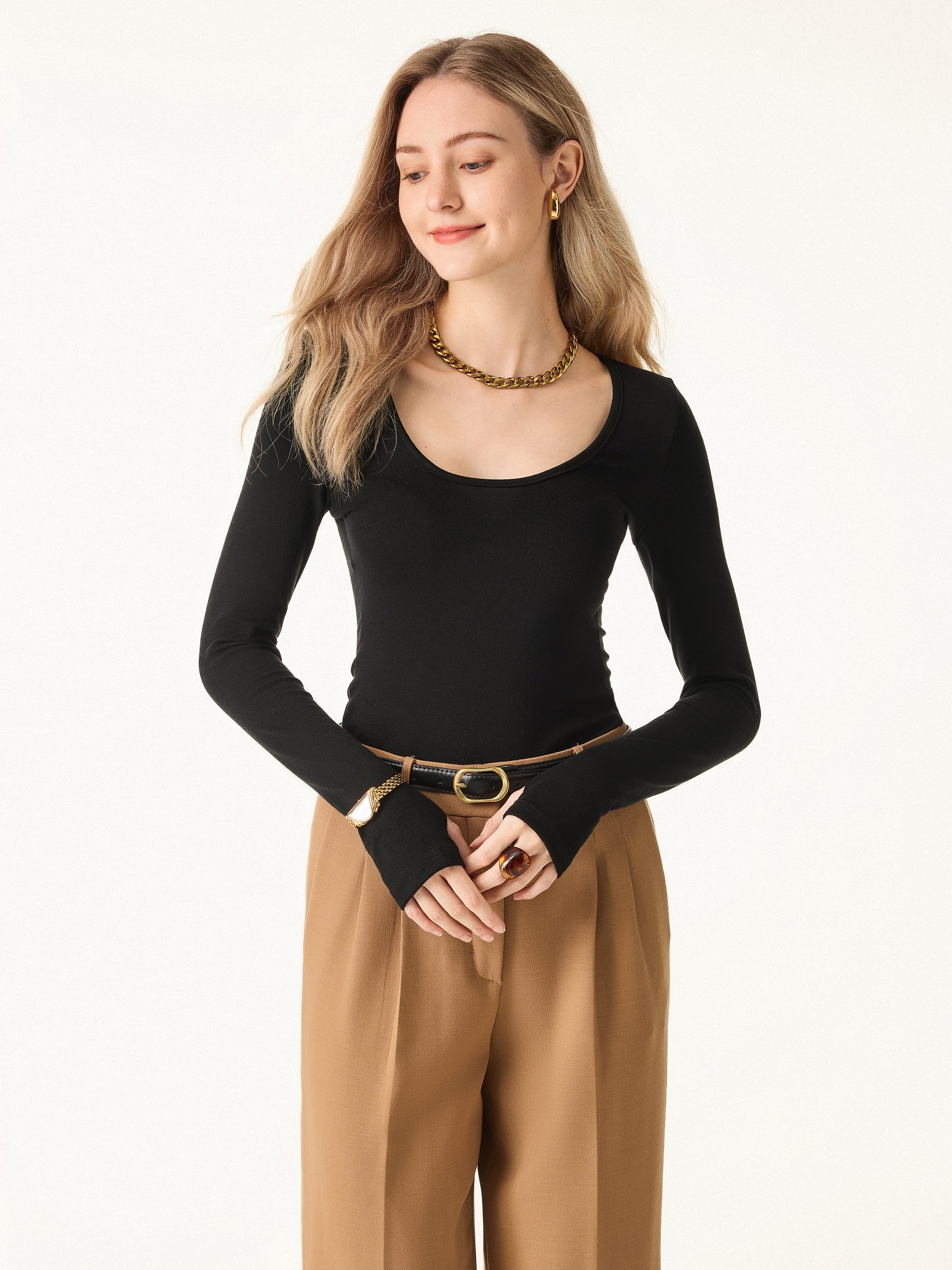 Essential Lyocell Cashmere Multi-Wear Long Sleeve Top with Thumbholes - Image 7