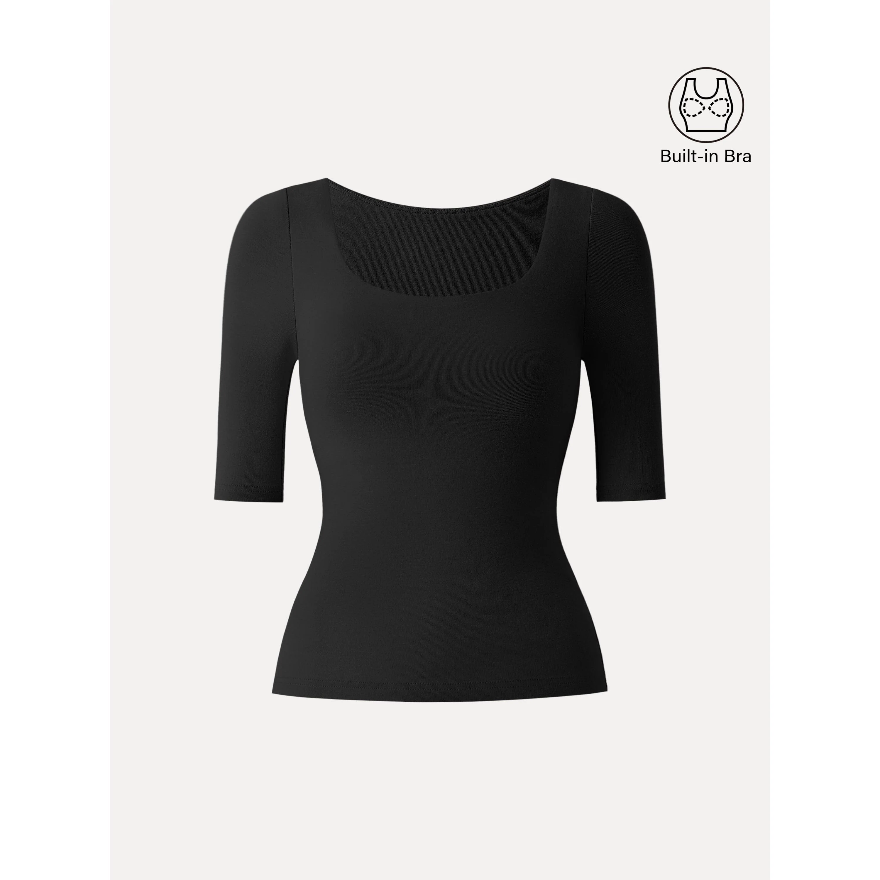 Essential Square Neck Elbow Length Sleeve Bra Top - Image 15