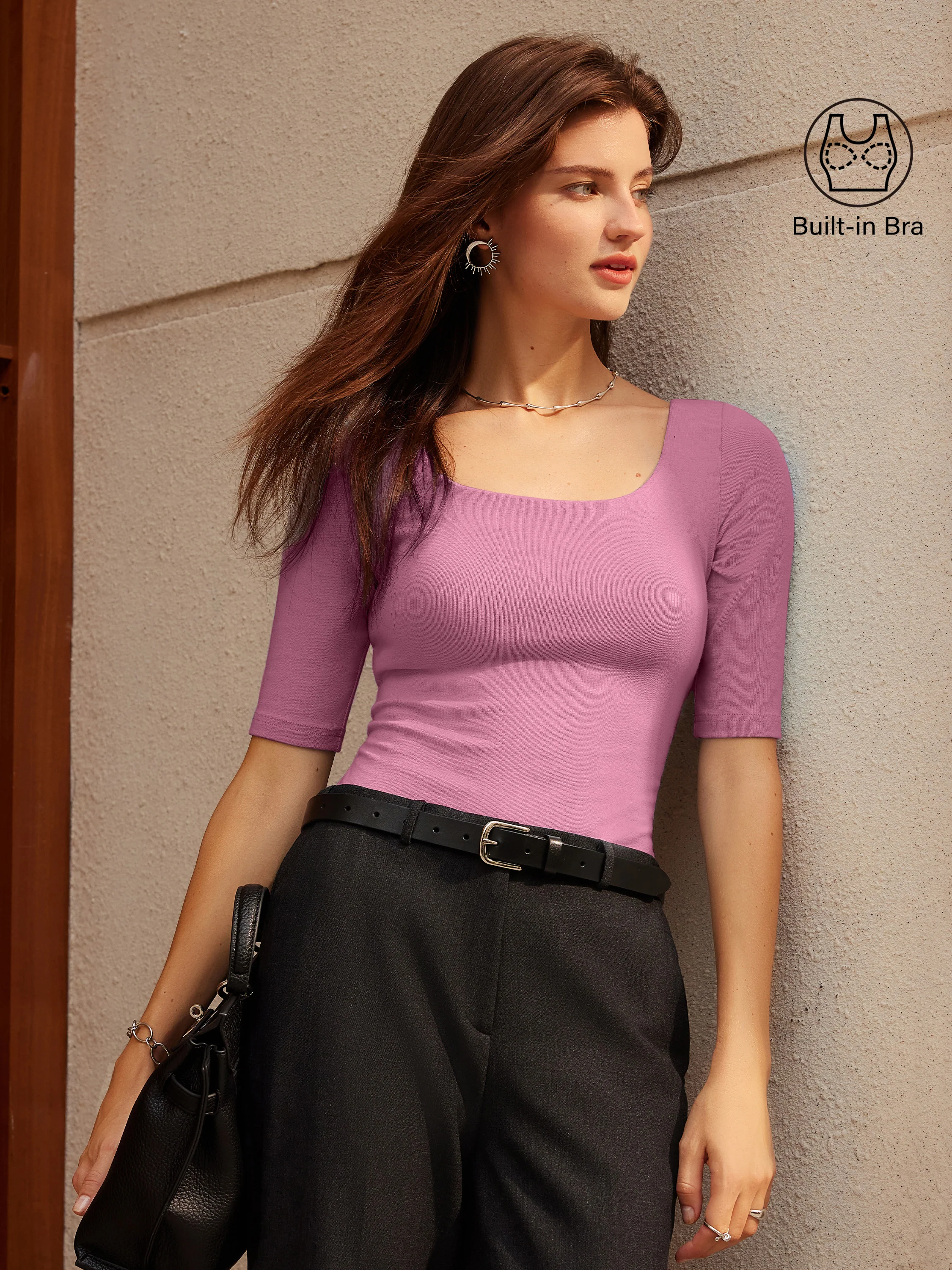 Essential Square Neck Elbow Length Sleeve Bra Top - Image 16