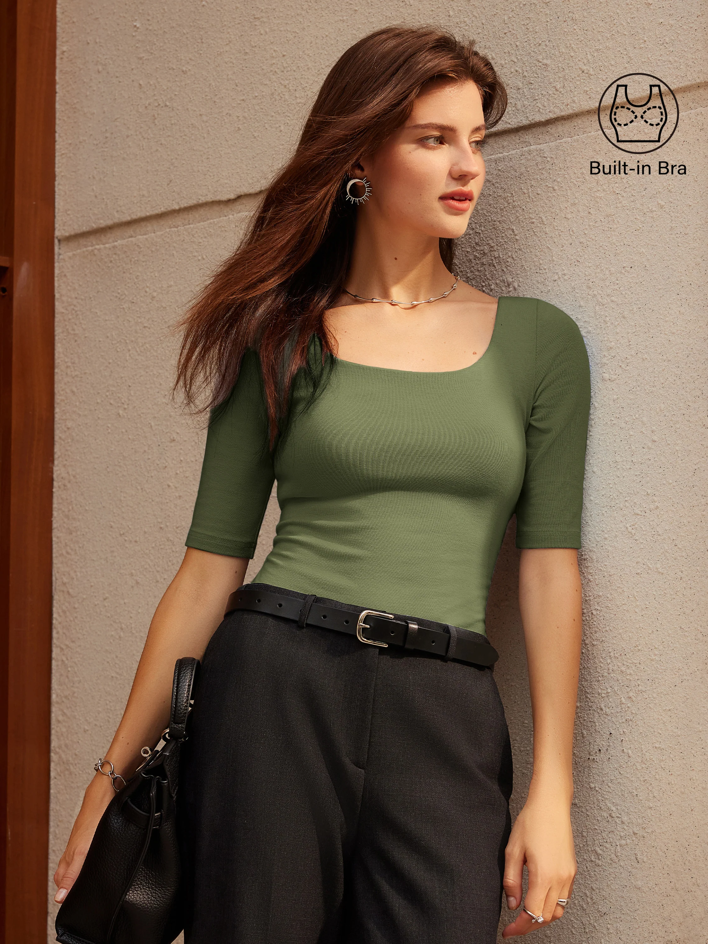 Essential Square Neck Elbow Length Sleeve Bra Top - Image 18