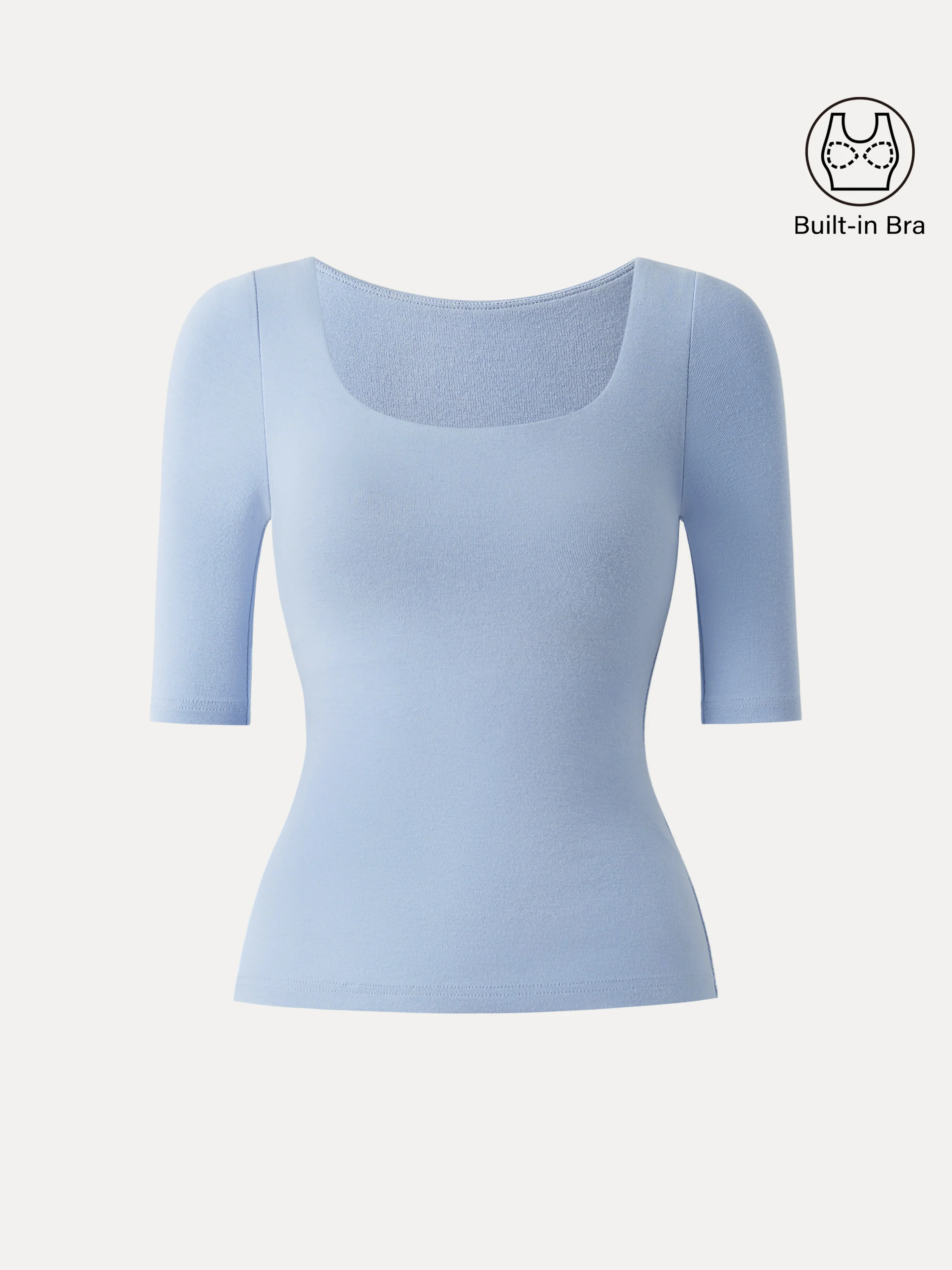 Essential Square Neck Elbow Length Sleeve Bra Top - Image 2