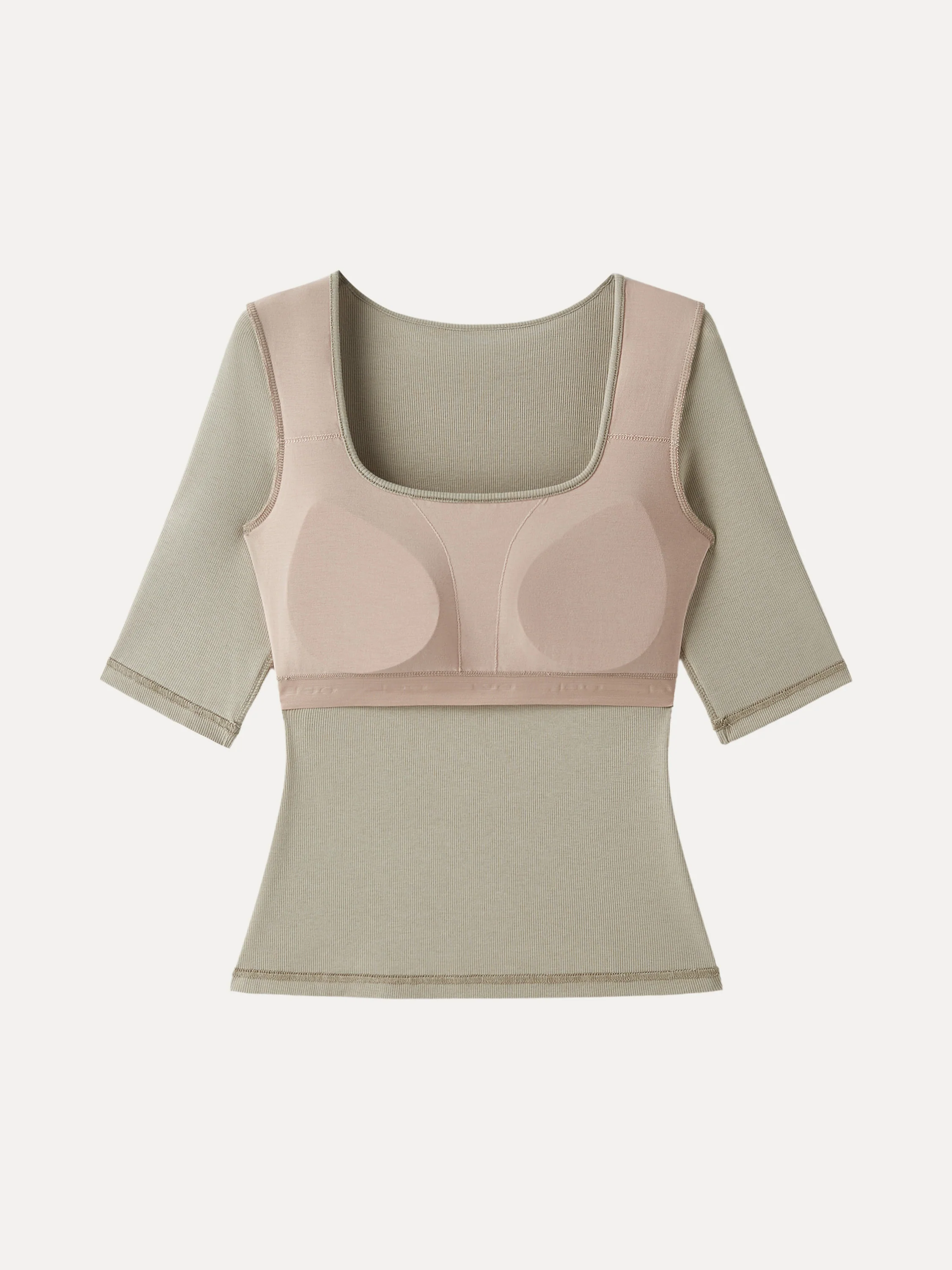 Essential Stretch Cotton Square Neck Elbow Length Sleeve Bra Top - Image 10