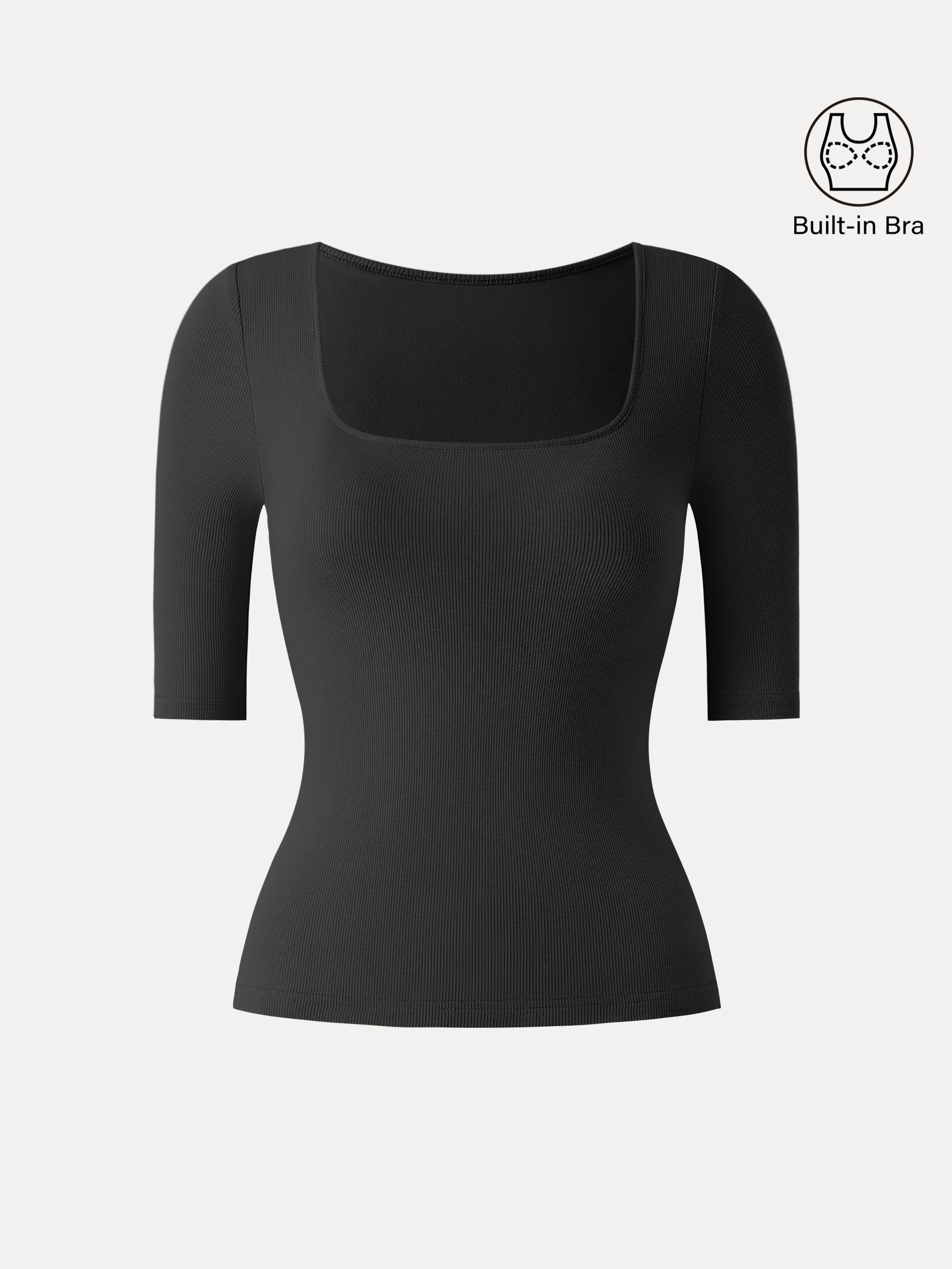 Essential Stretch Cotton Square Neck Elbow Length Sleeve Bra Top - Image 15