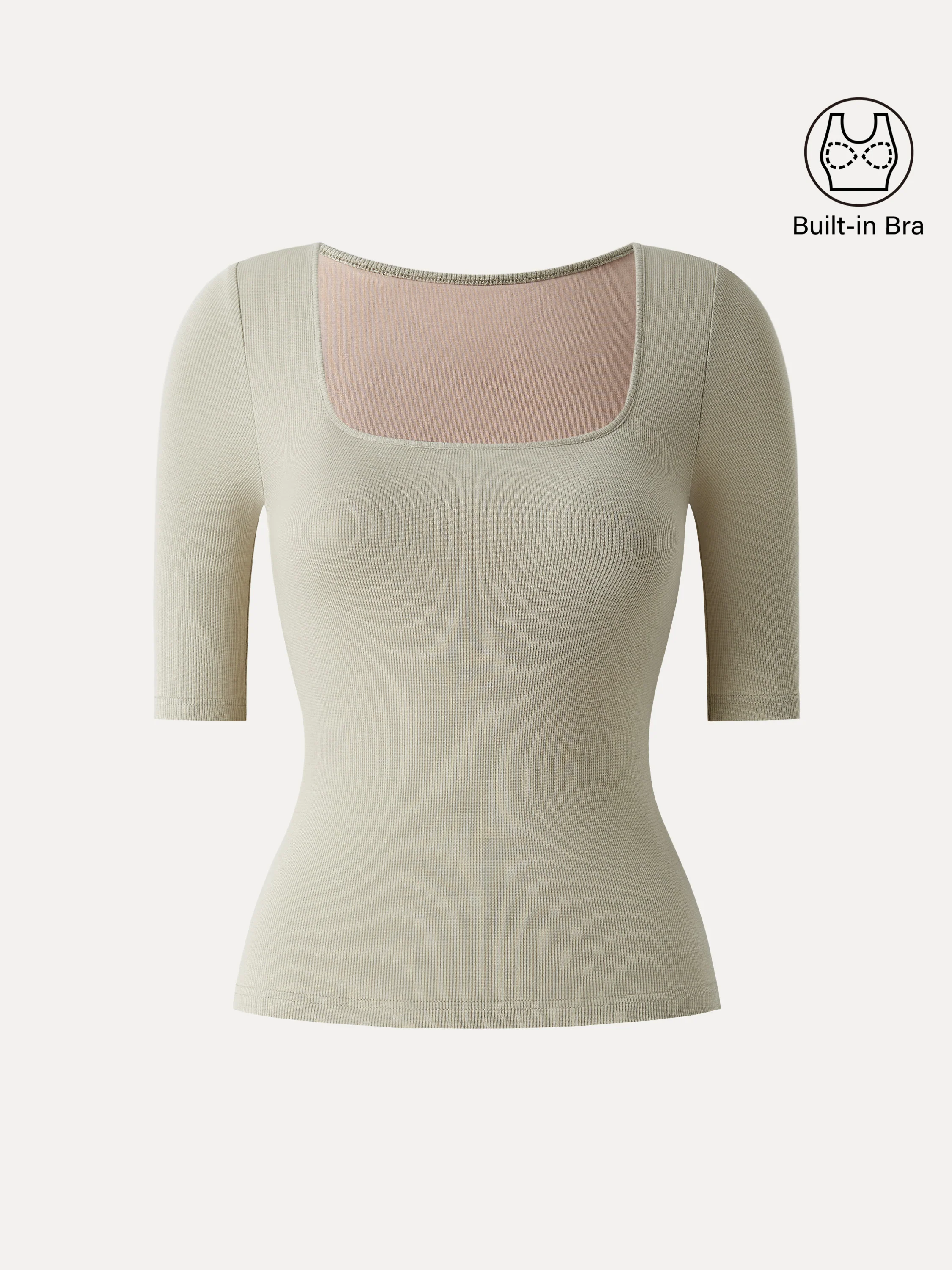 Essential Stretch Cotton Square Neck Elbow Length Sleeve Bra Top - Image 2