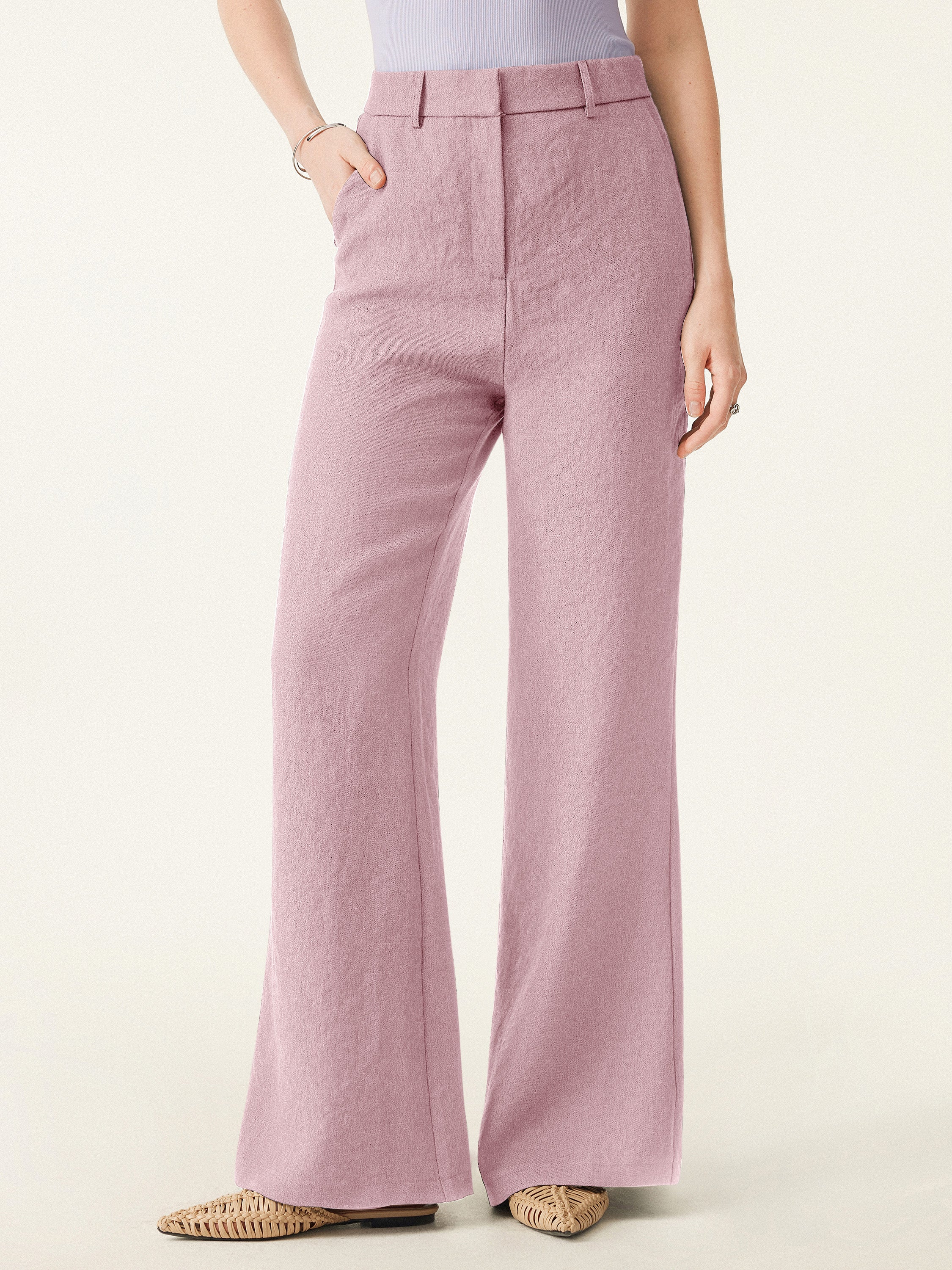 European Linen Mid Rise Flared Pant with Pockets - Image 20