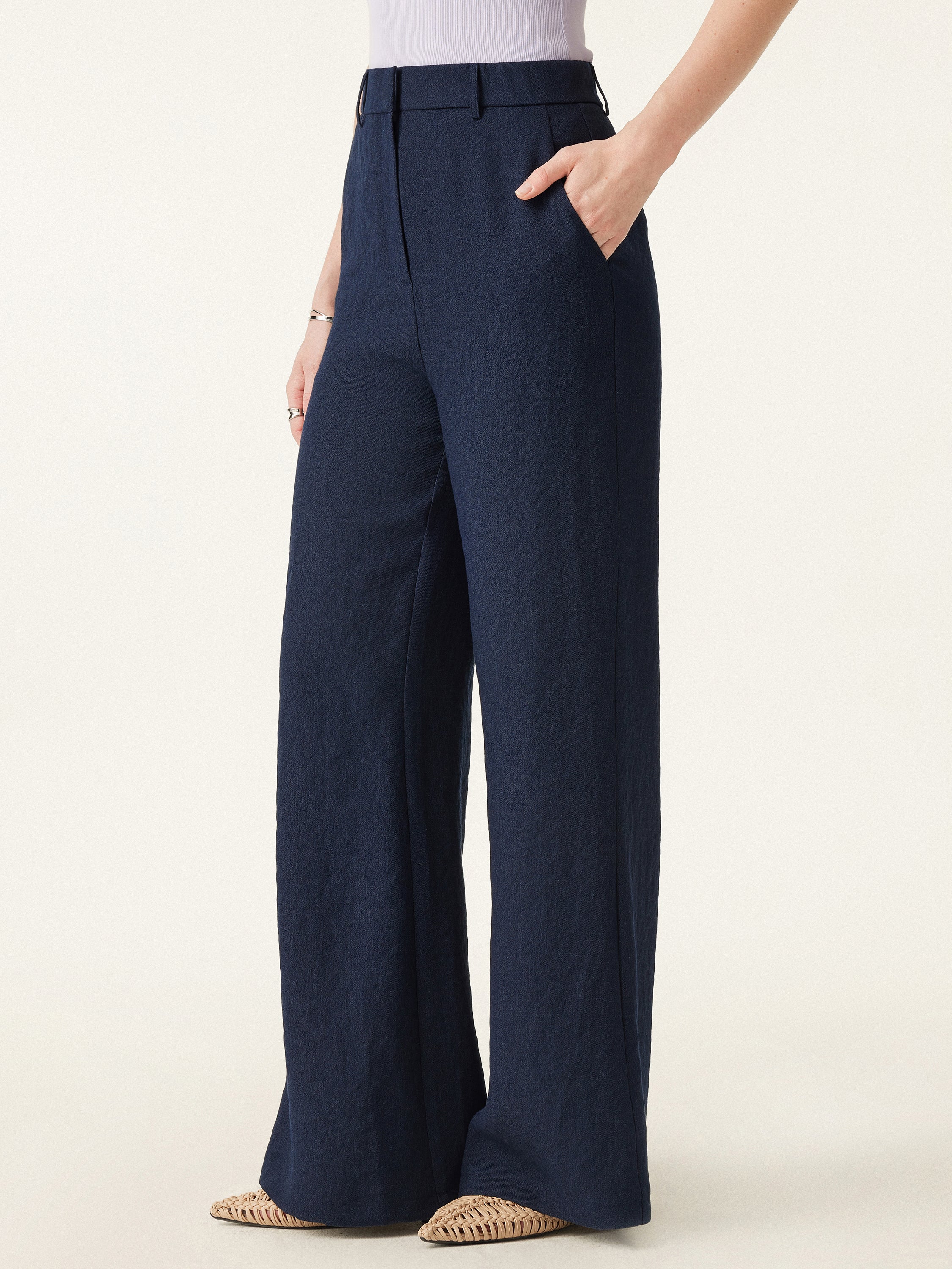 European Linen Mid Rise Flared Pant with Pockets - Image 7