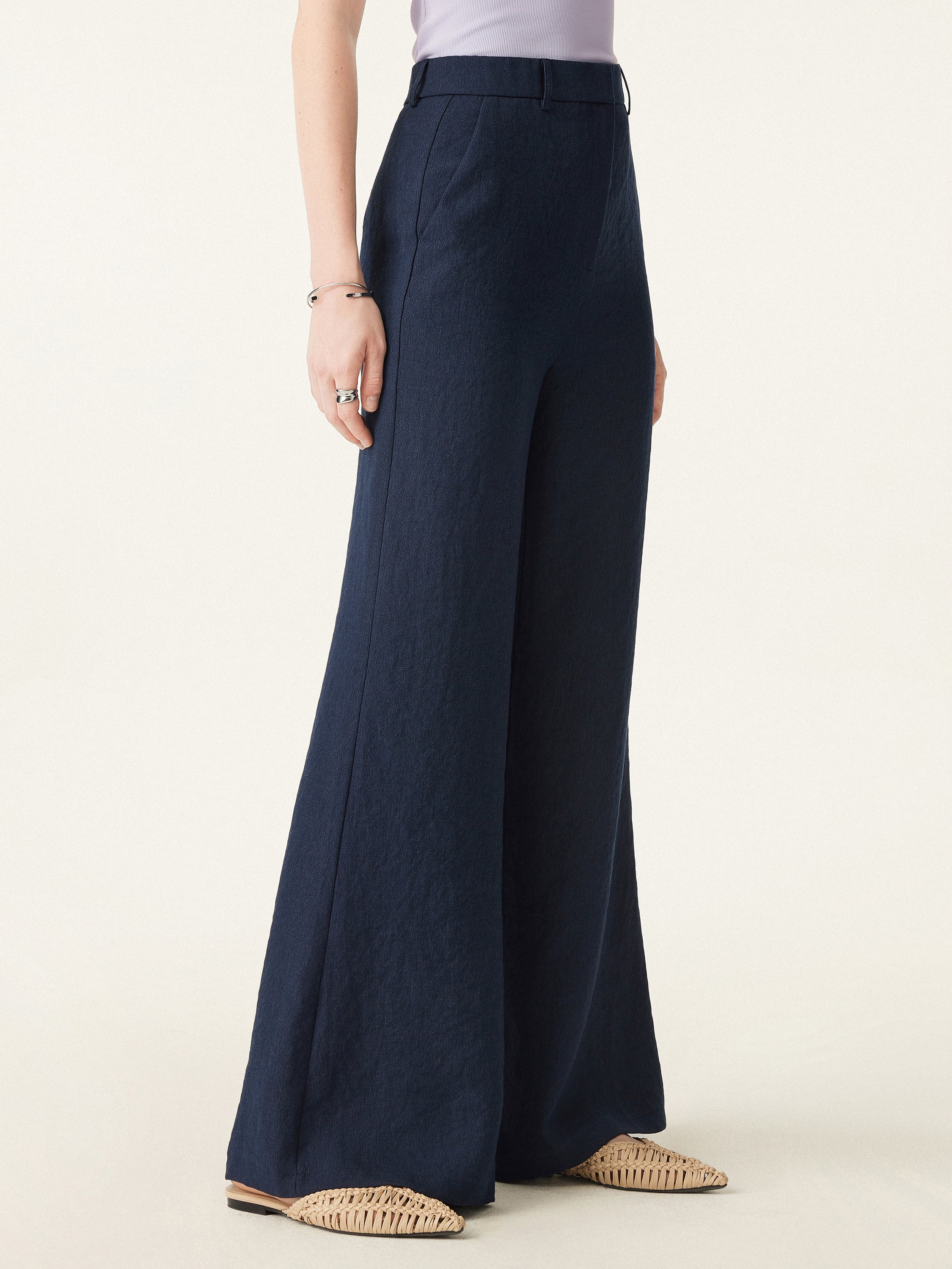 European Linen Mid Rise Flared Pant with Pockets - Image 8