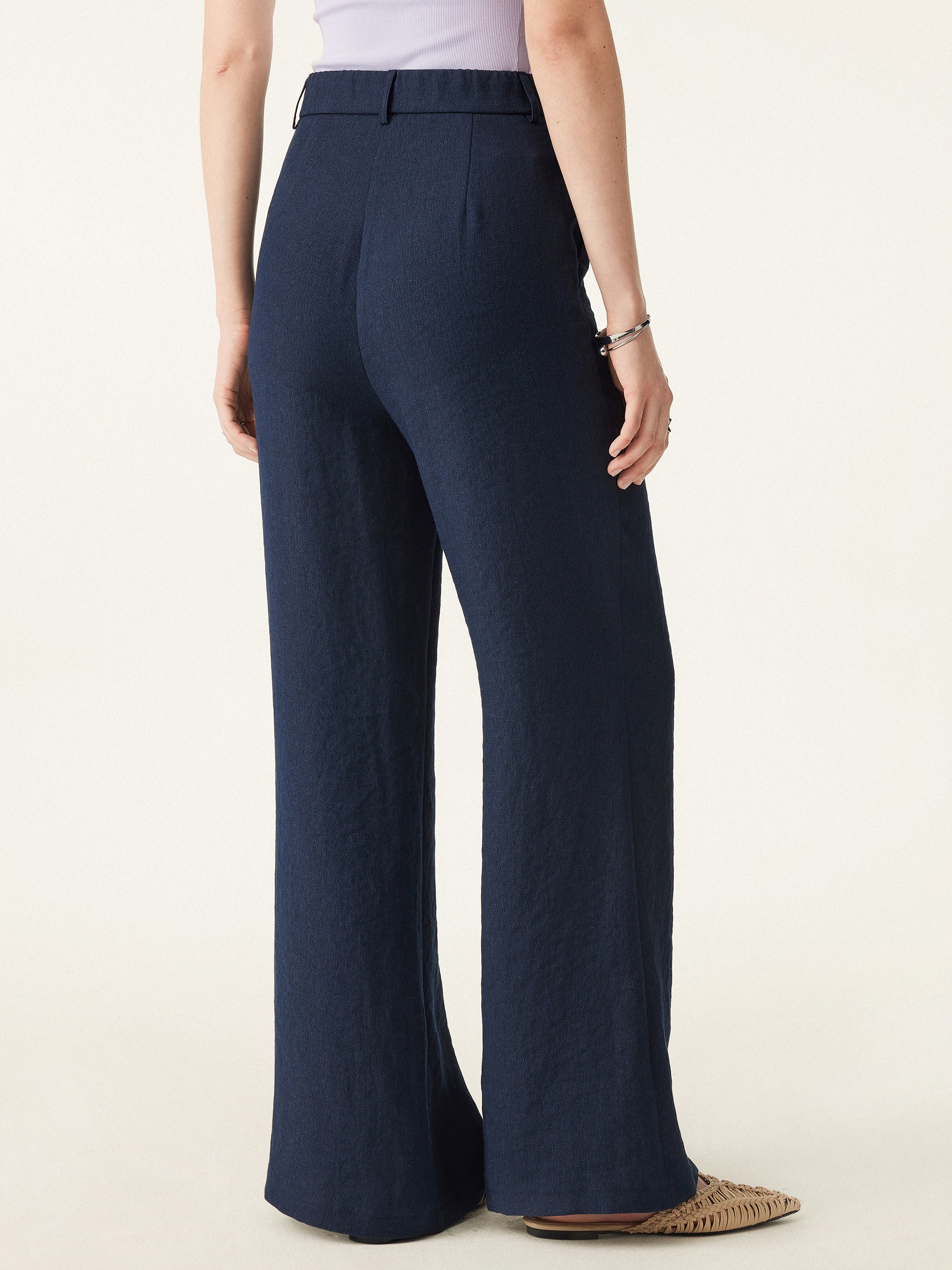 European Linen Mid Rise Flared Pant with Pockets - Image 9