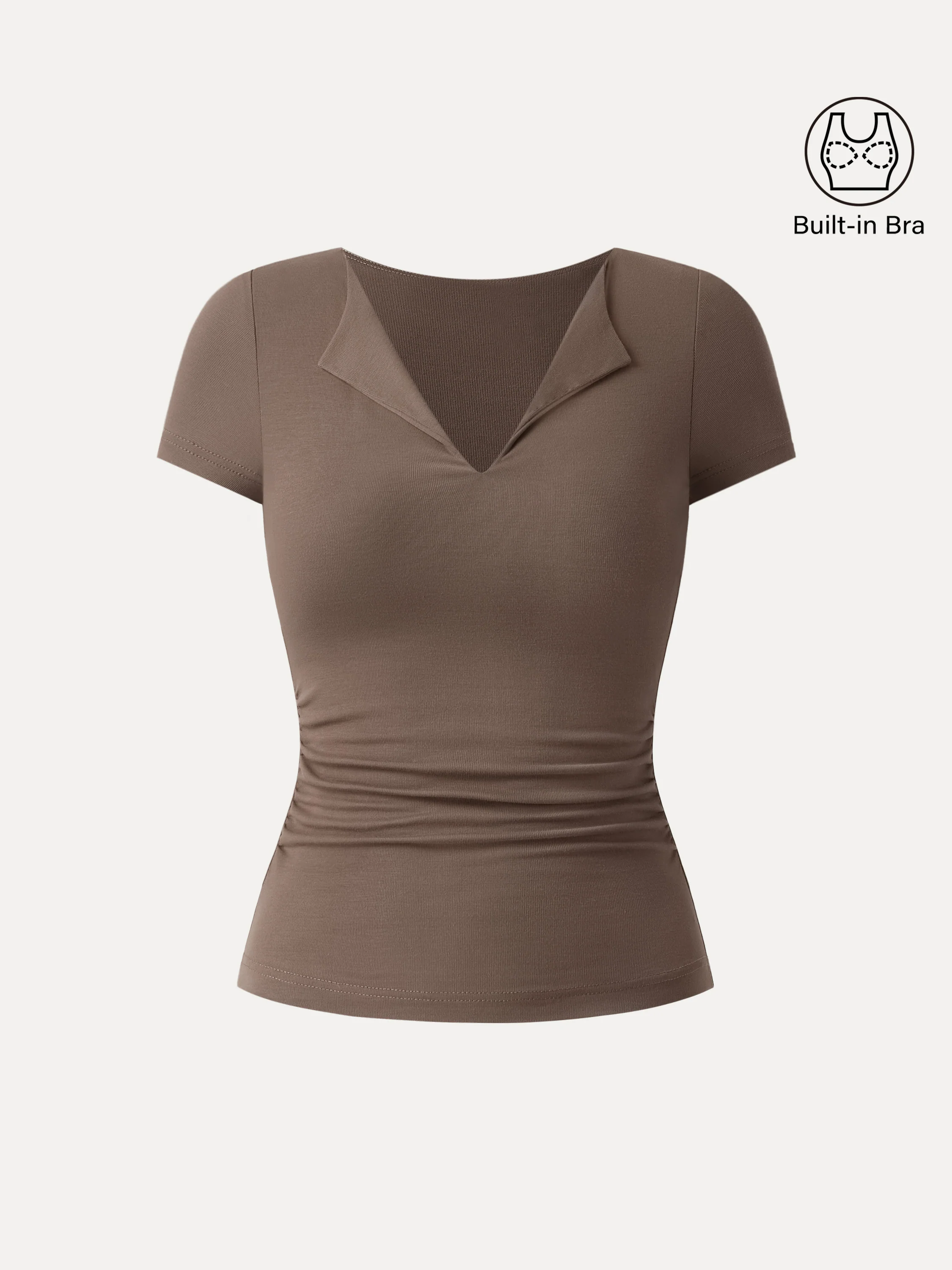 Flapped V-neck Side Ruched New Airy Bra Tee - Image 11