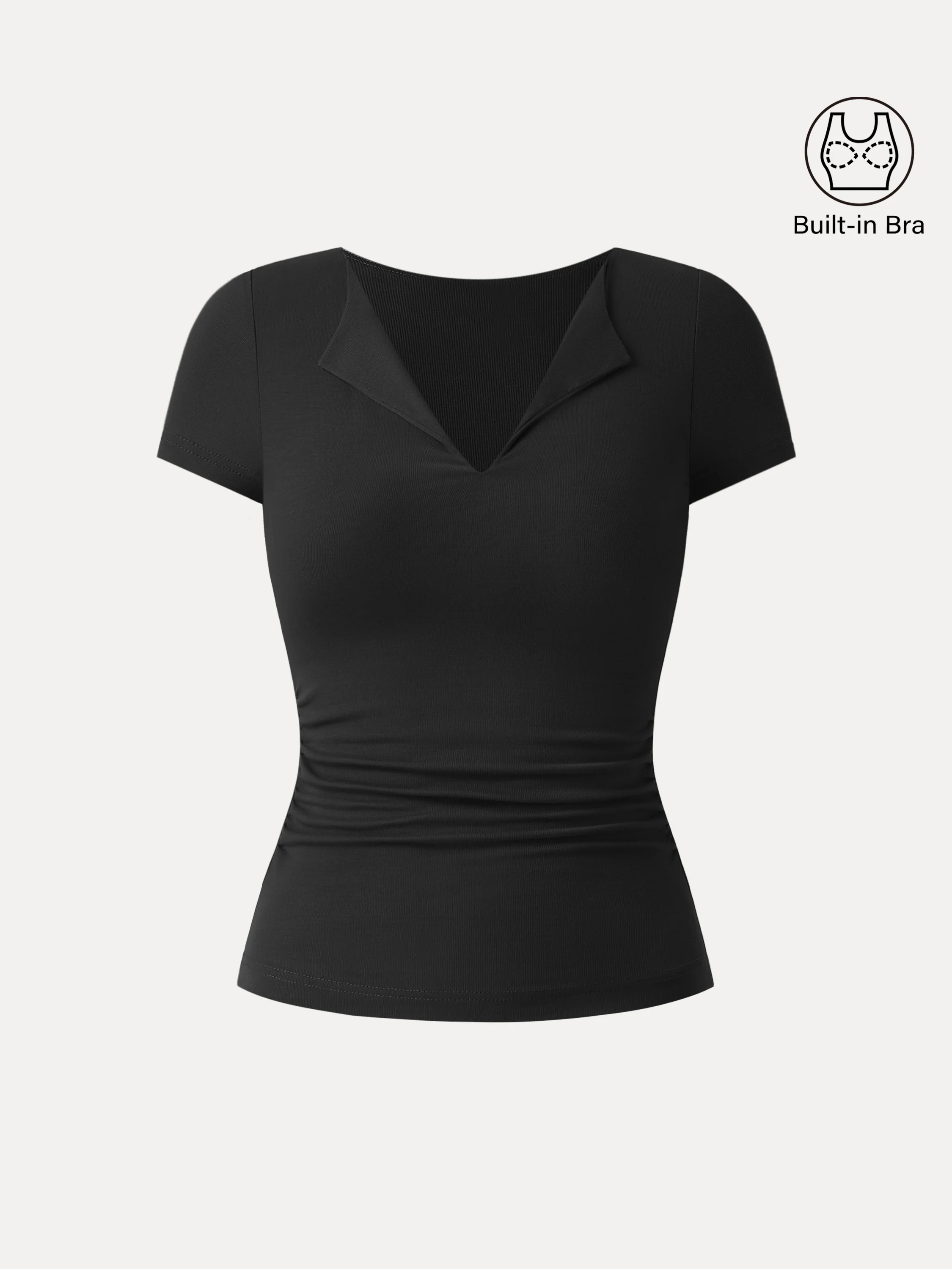 Flapped V-neck Side Ruched New Airy Bra Tee - Image 12