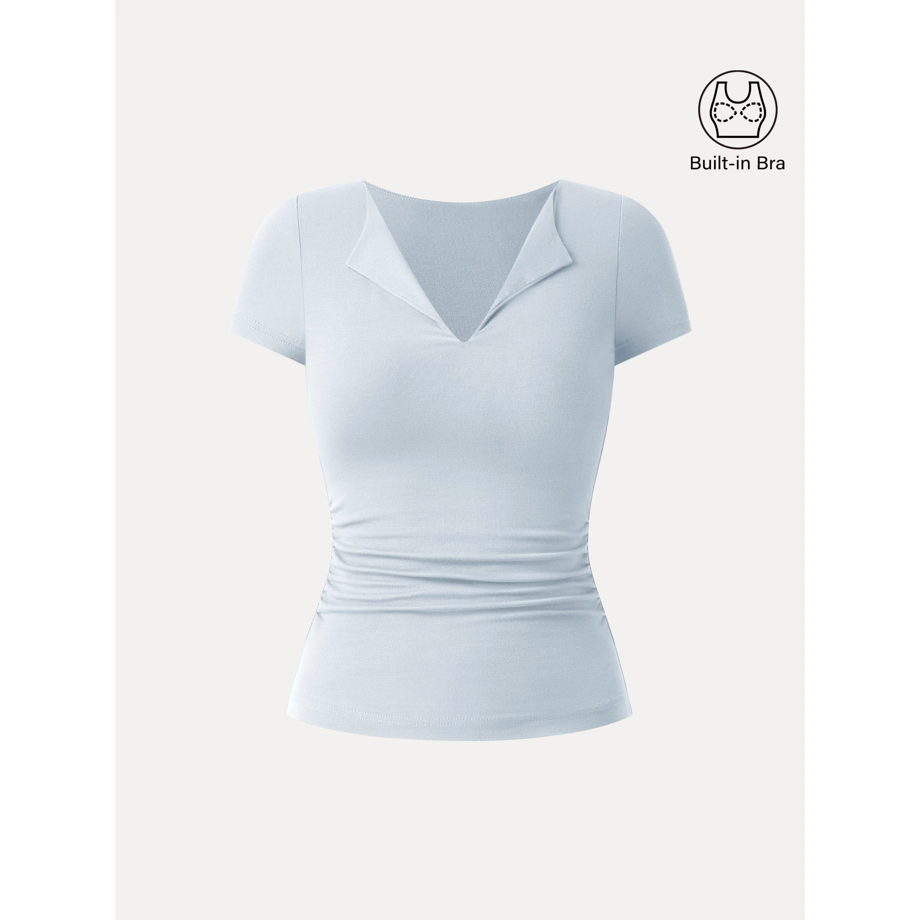 Flapped V-neck Side Ruched New Airy Bra Tee - Image 13