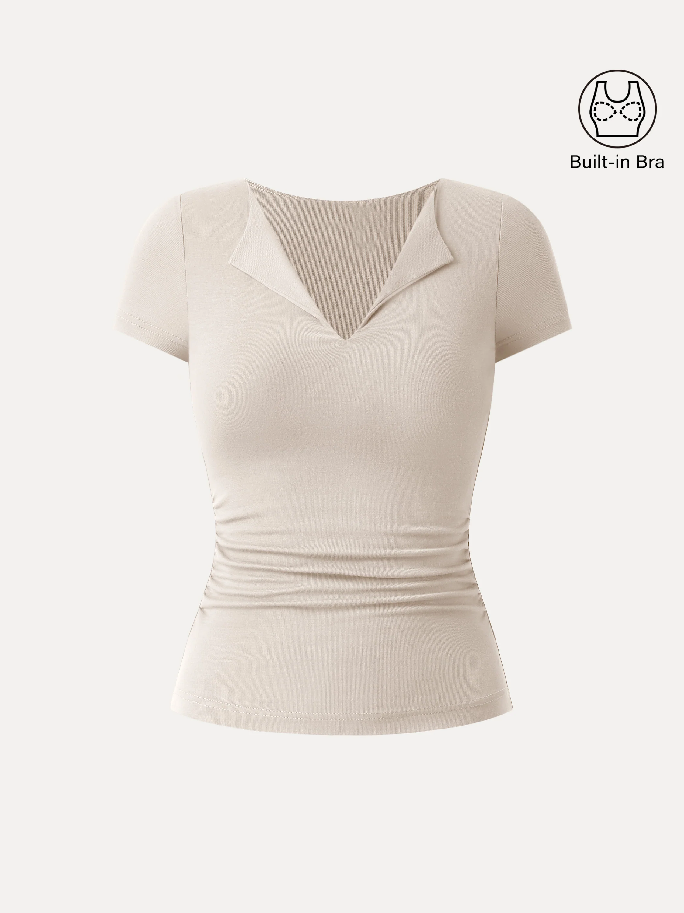 Flapped V-neck Side Ruched New Airy Bra Tee - Image 2