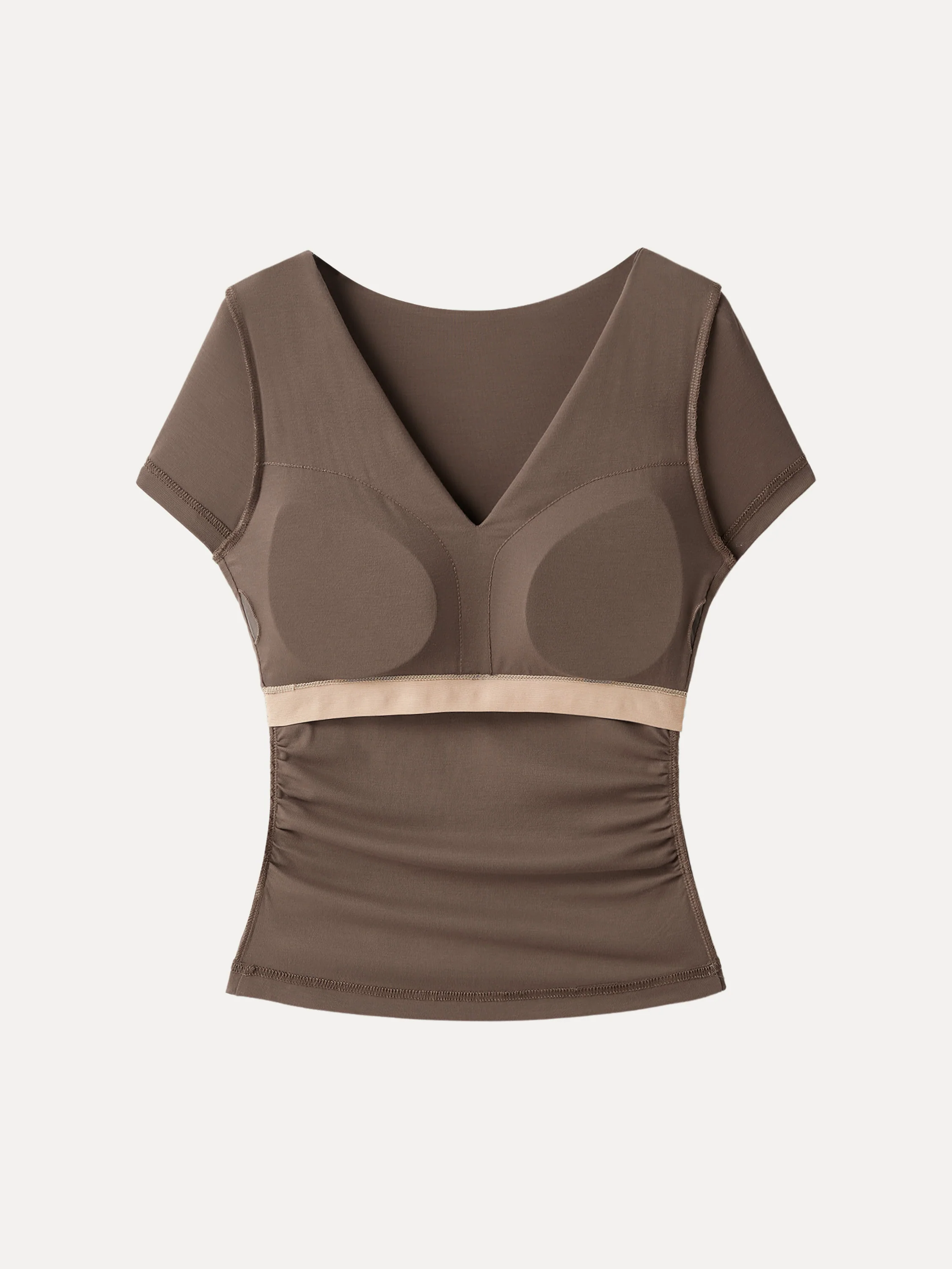 Flapped V-neck Side Ruched New Airy Bra Tee - Image 9