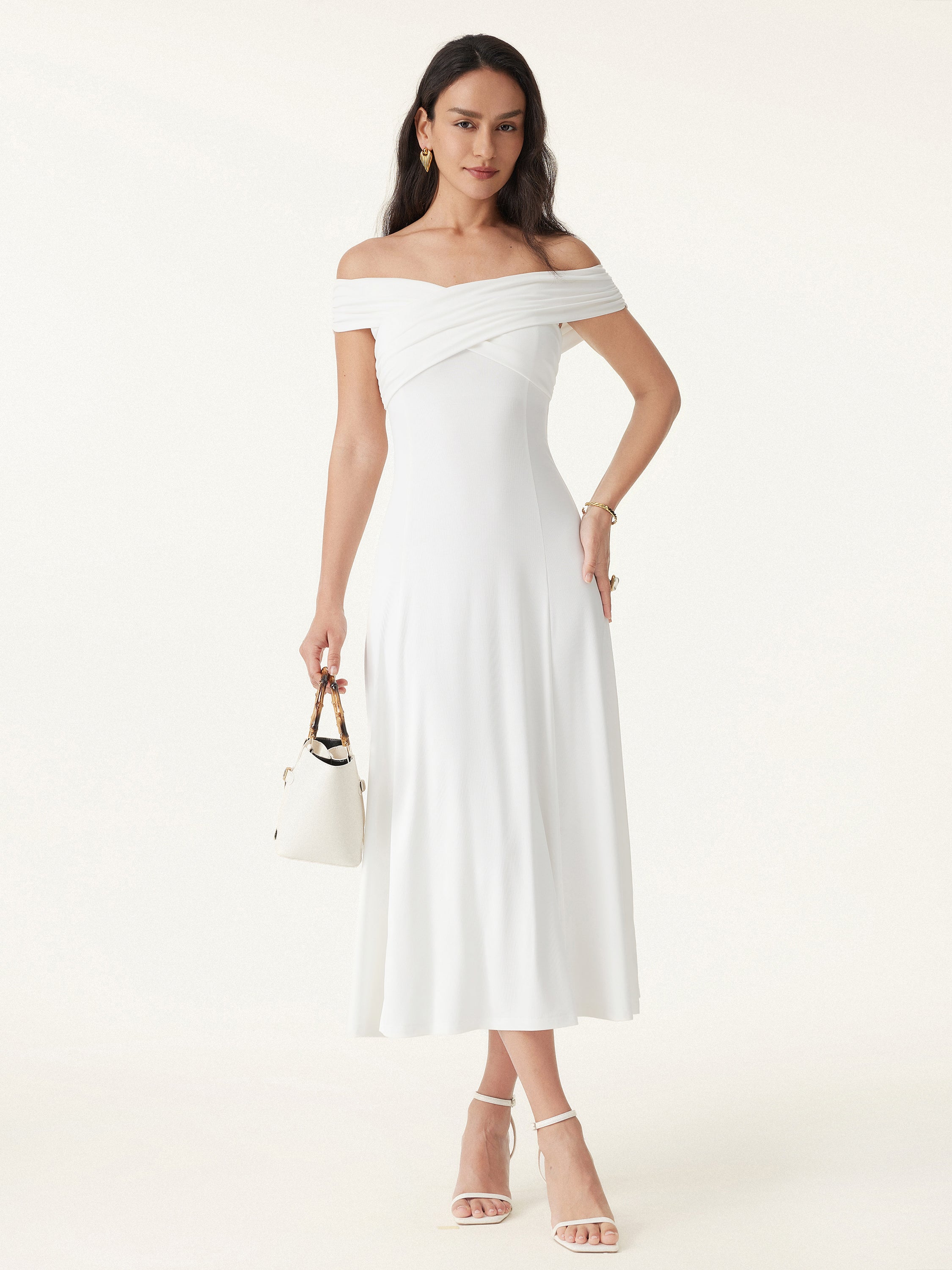 Flowy Criss Cross Off-shoulder Midi Bra Dress - Image 4