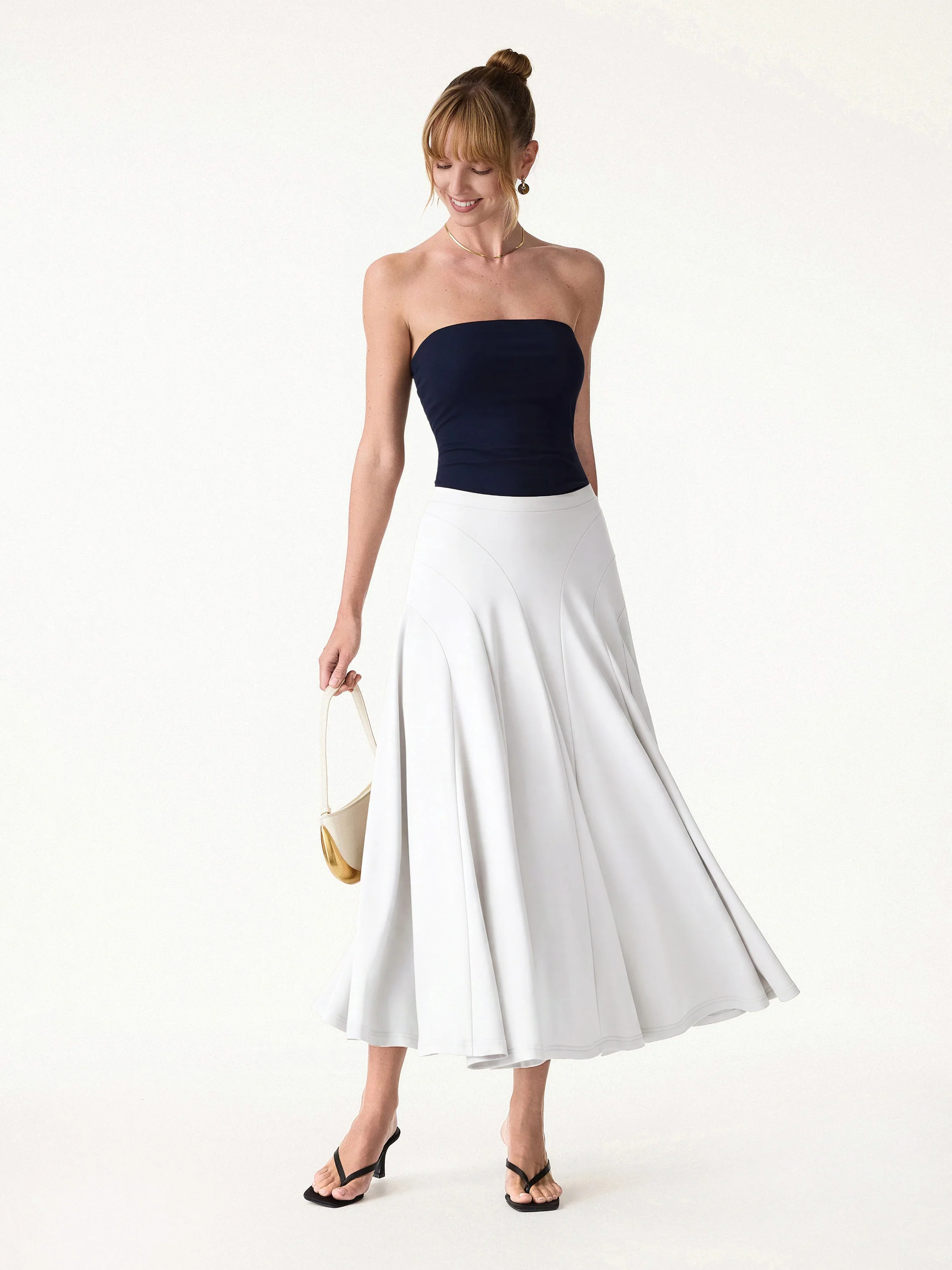Flowy Drapey Mid Rise Midi Skirt - Image 11