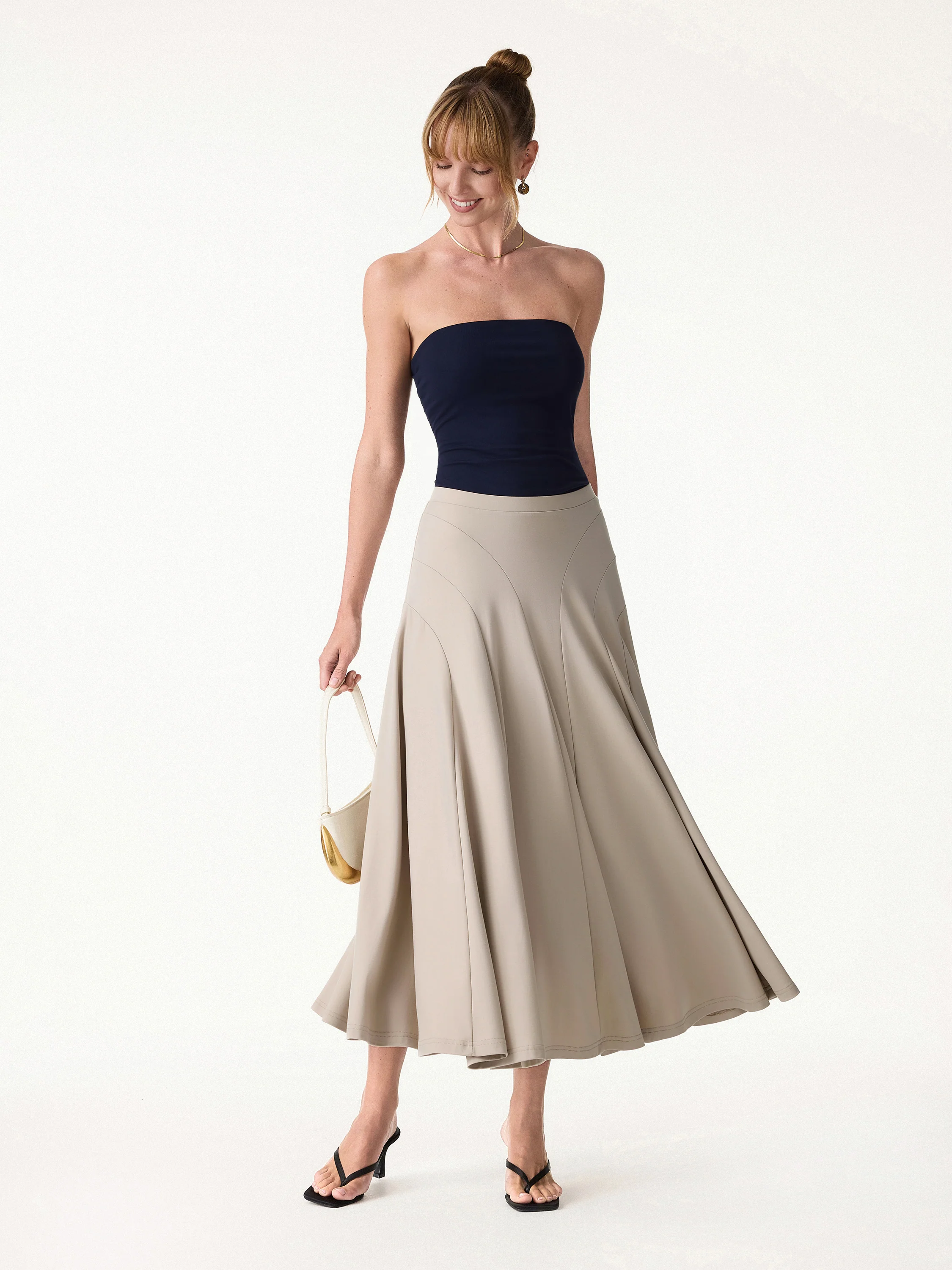 Flowy Drapey Mid Rise Midi Skirt - Image 2