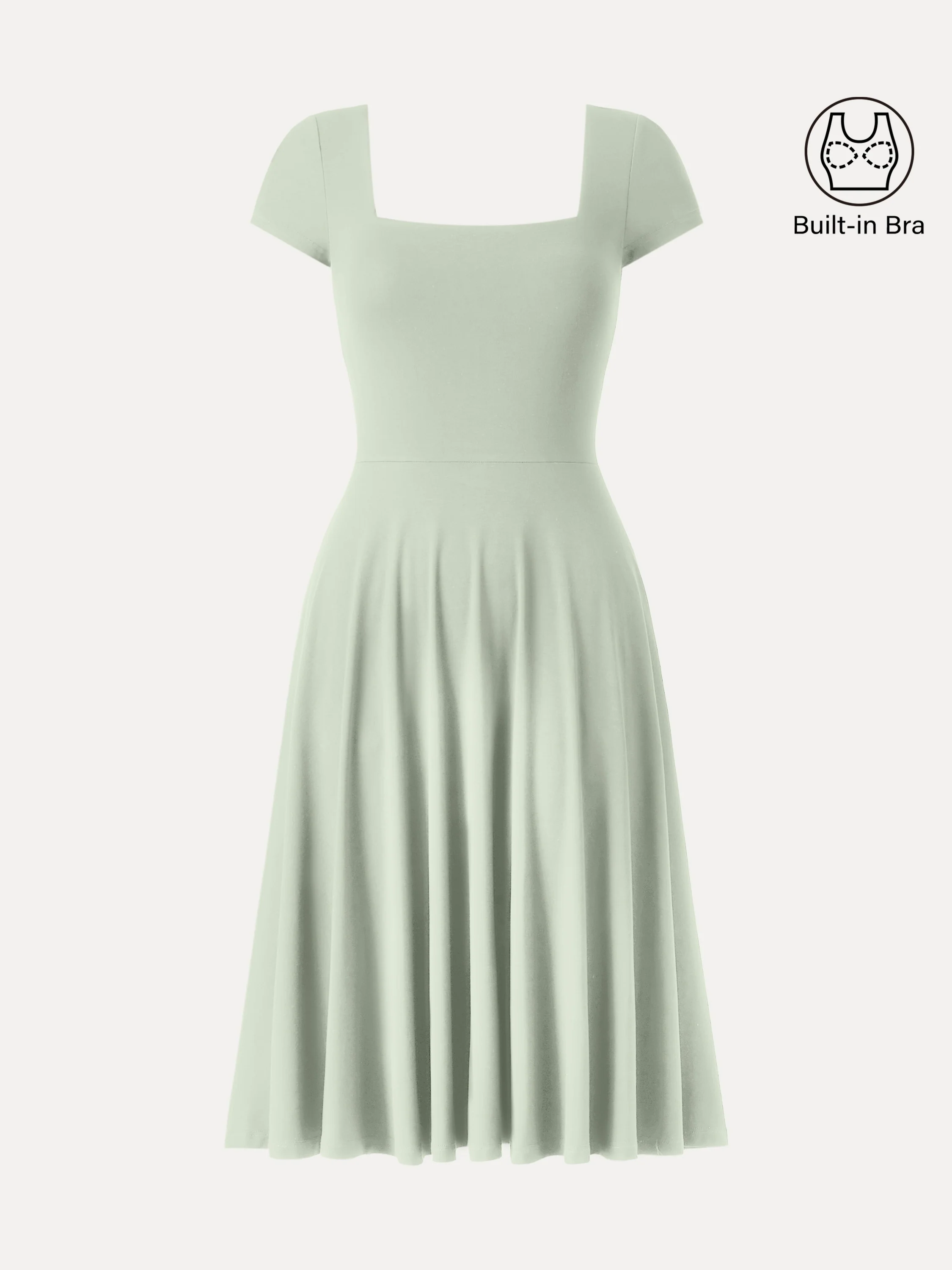 Flowy Square Neck Short Sleeve Midi Bra Dress - Image 13