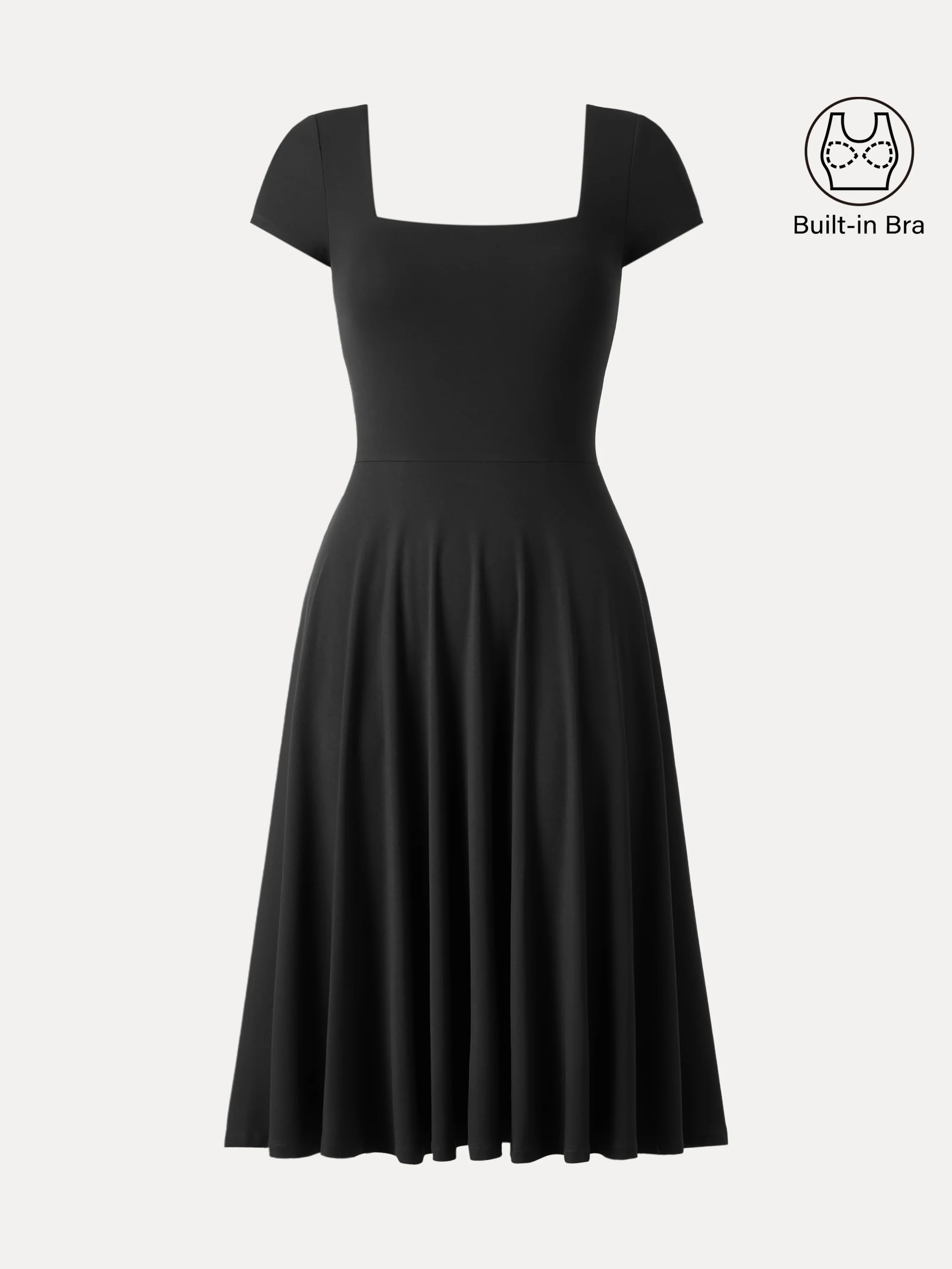 Flowy Square Neck Short Sleeve Midi Bra Dress - Image 14