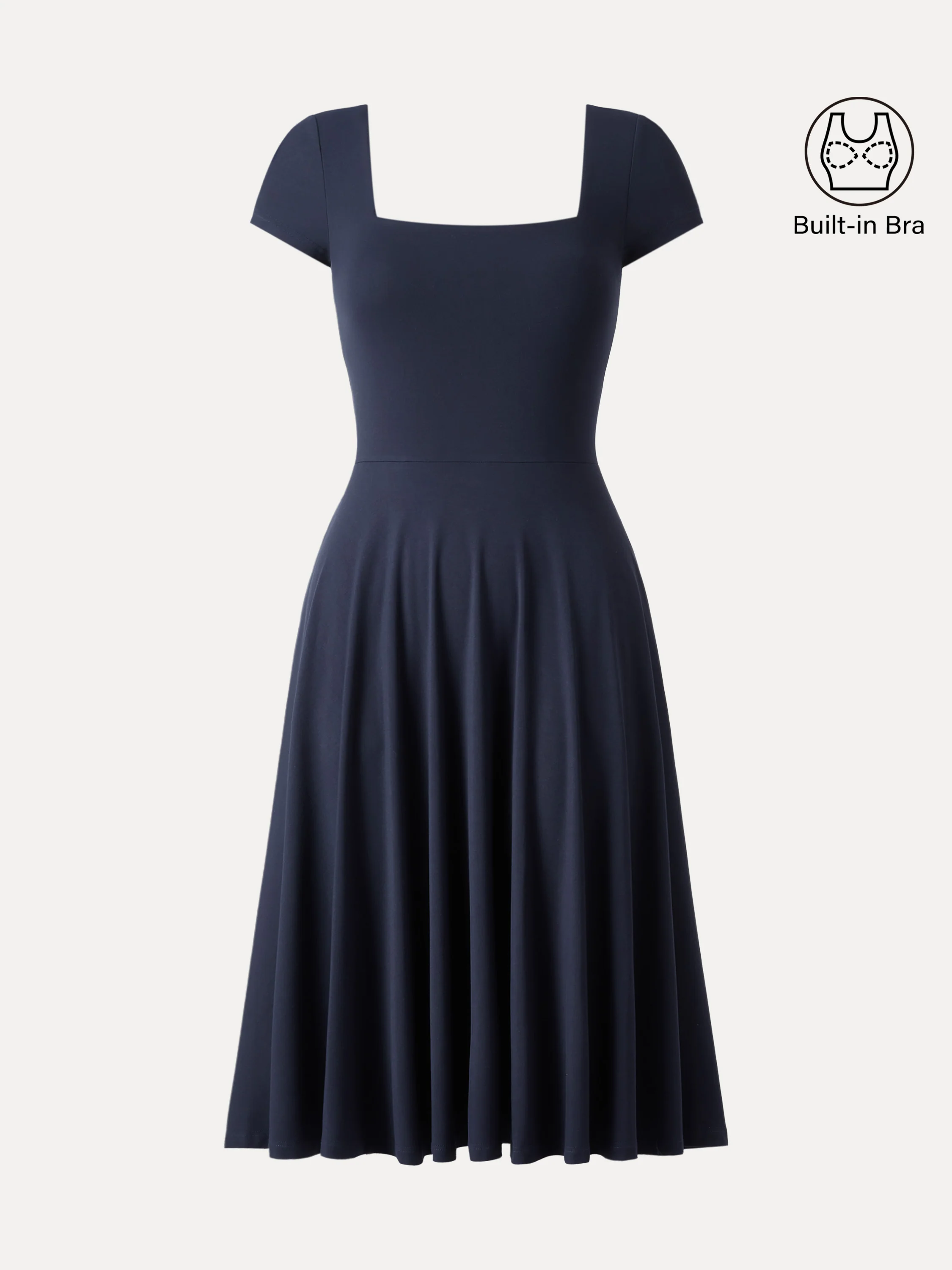 Flowy Square Neck Short Sleeve Midi Bra Dress - Image 3
