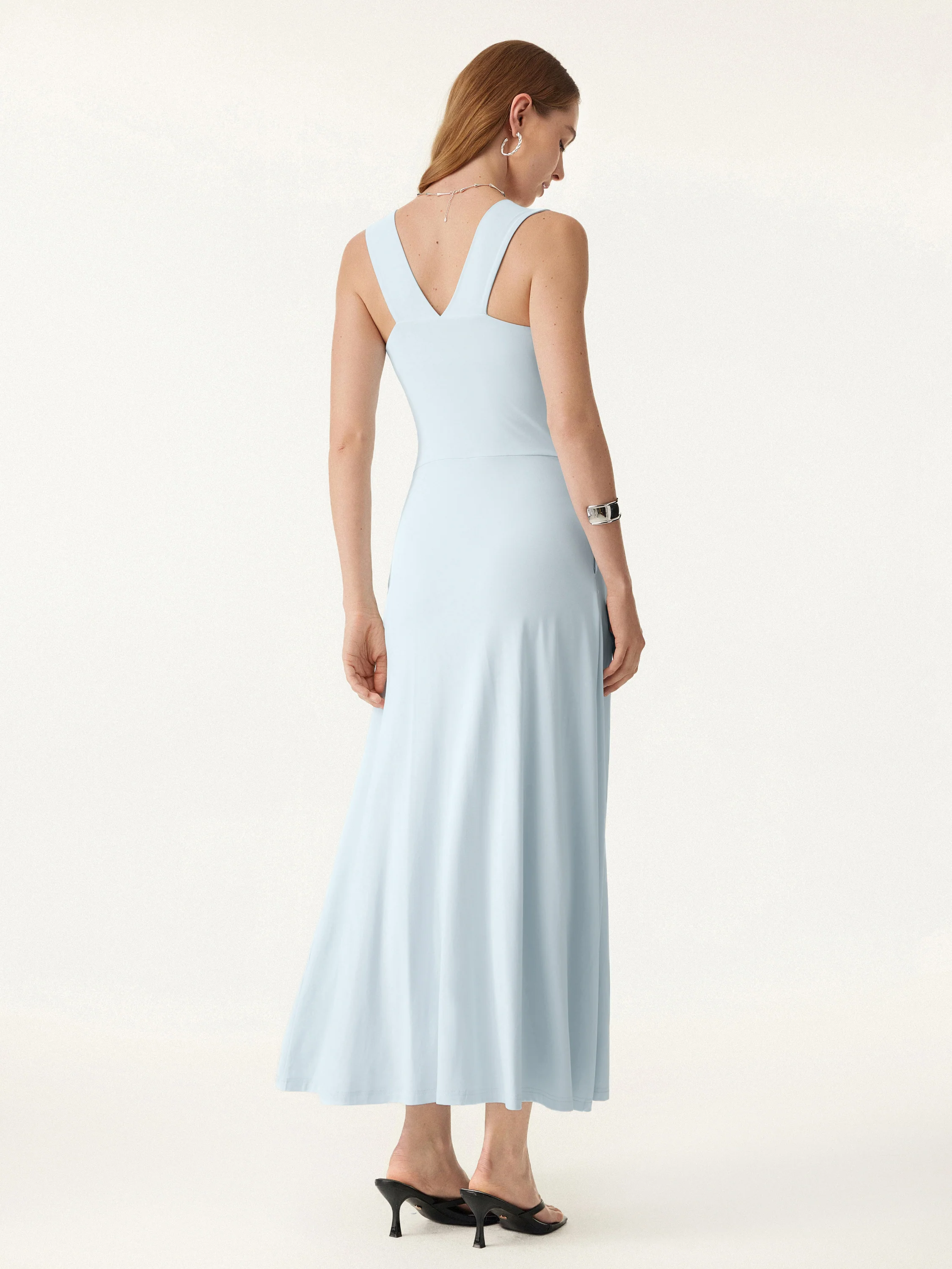 Flowy Square Neck Wide Straps Midi Bra Dress with Pockets - Image 11