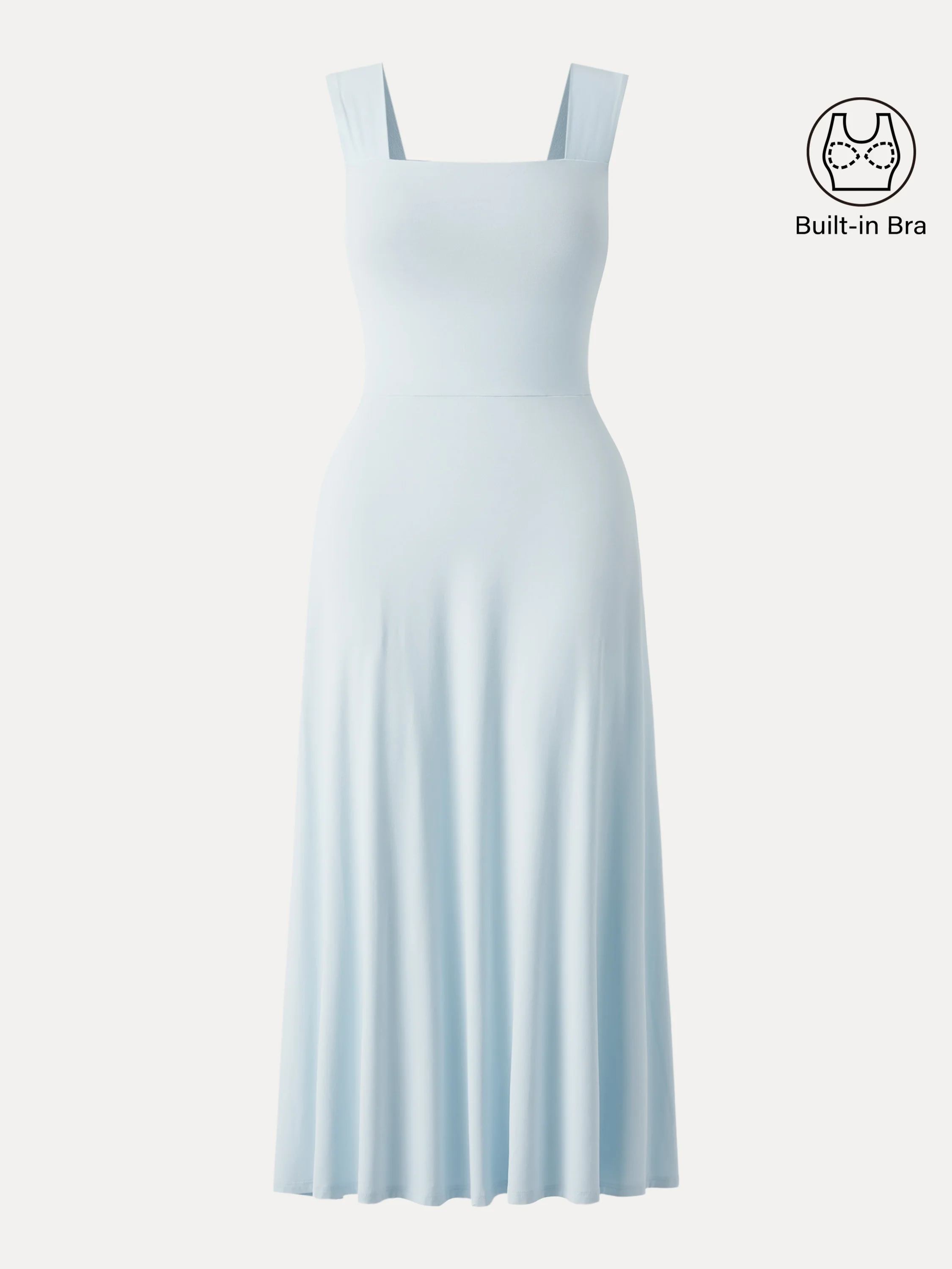 Flowy Square Neck Wide Straps Midi Bra Dress with Pockets - Image 4