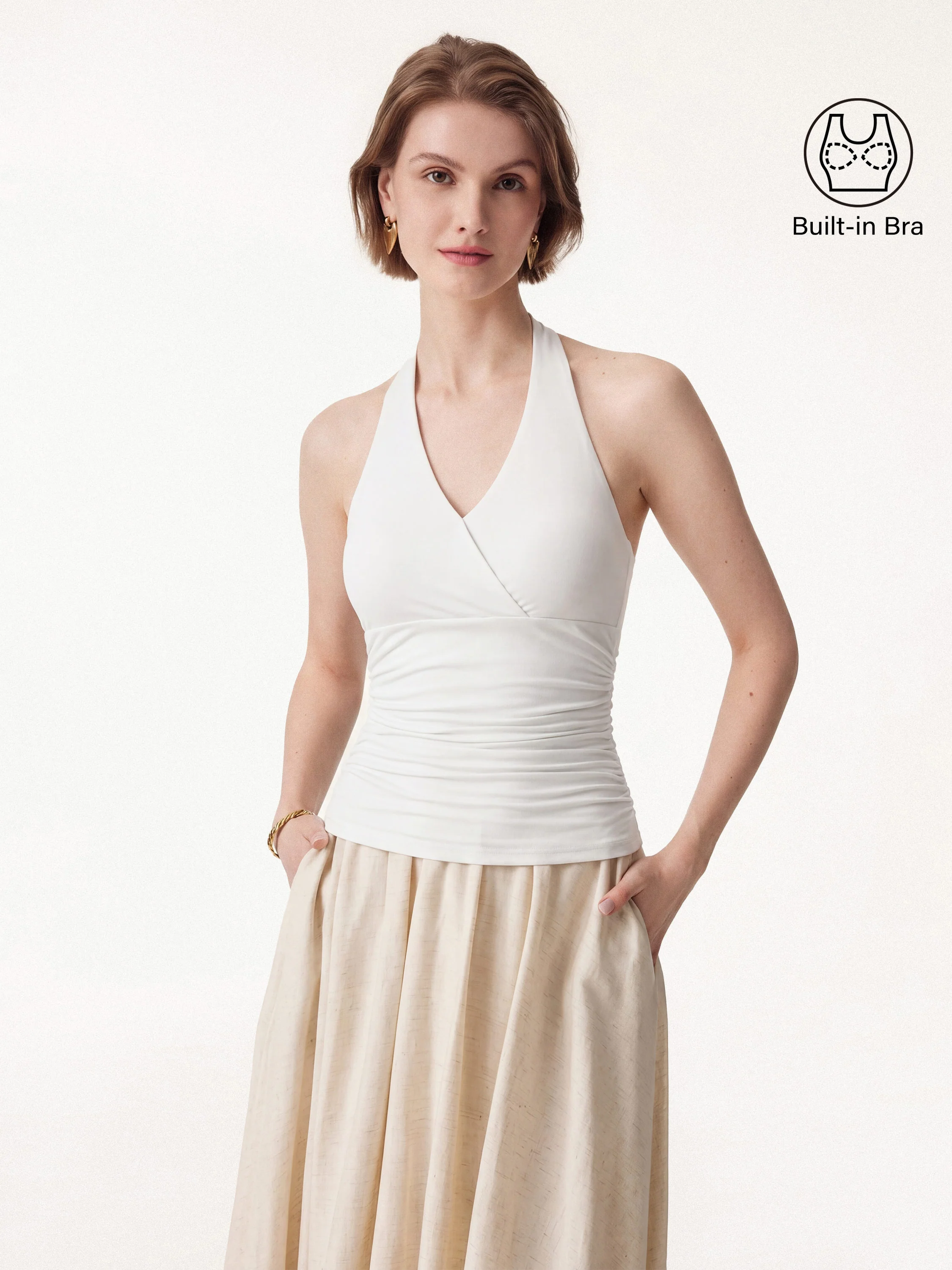 Halter Neck Side Gathered New Airy Bra Tank - Image 13