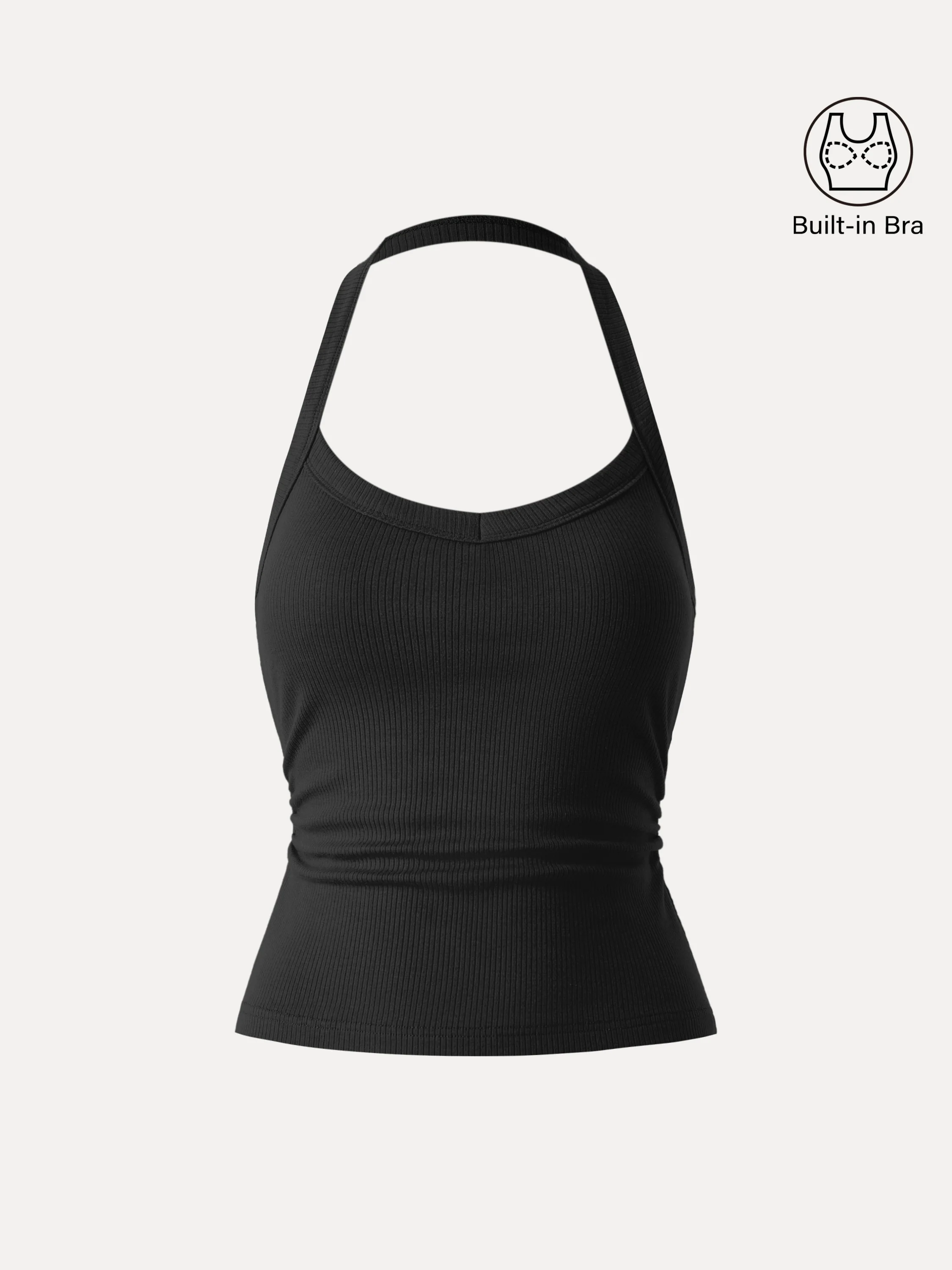Halter Neck Side Ruched Ribbed Bra Tank - Image 2