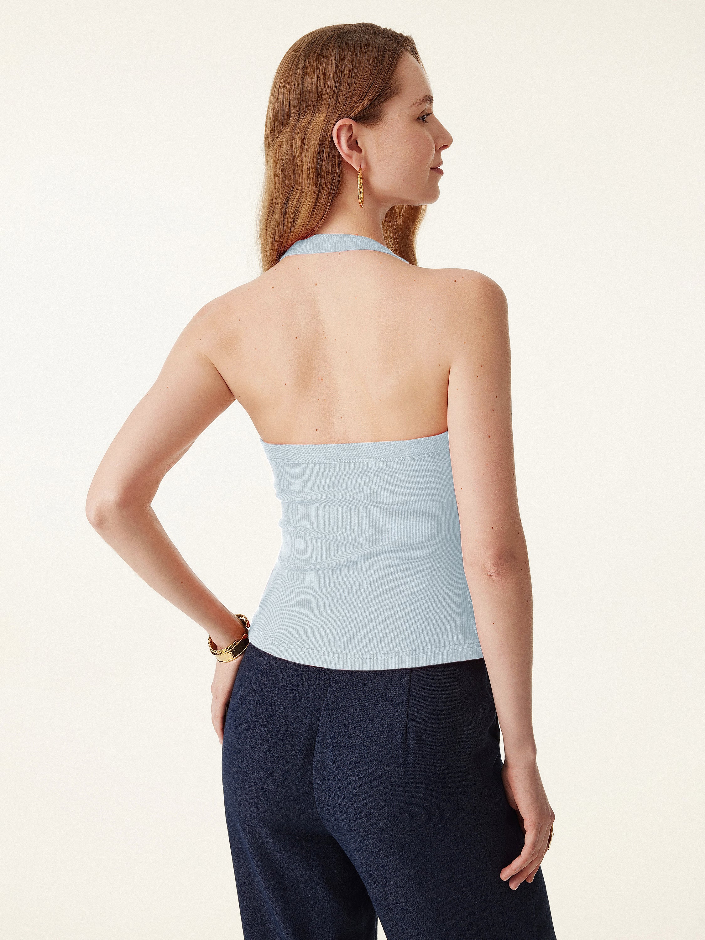 Halter Neck Side Ruched Ribbed Bra Tank - Image 8