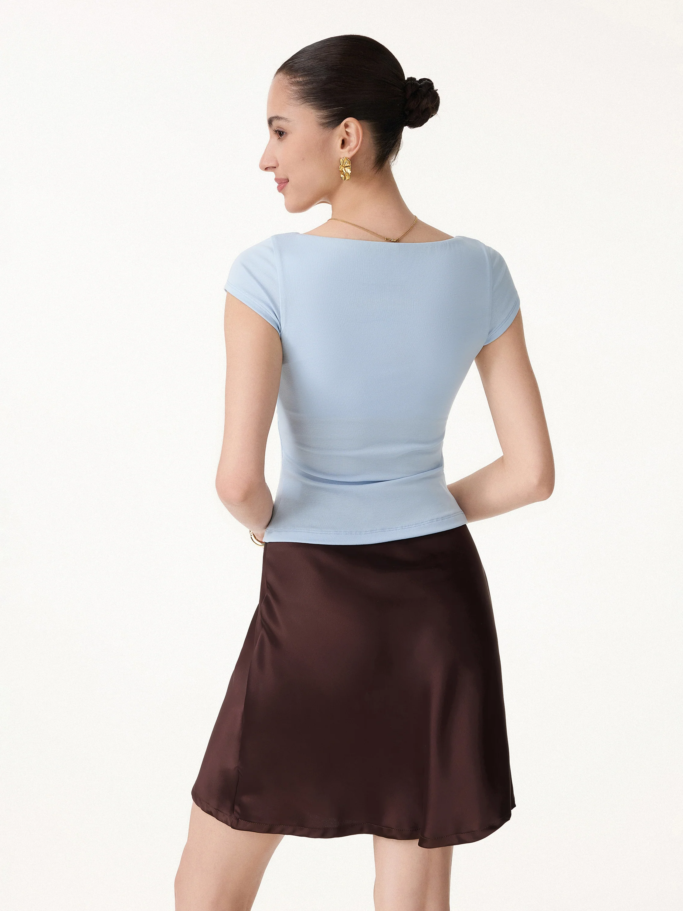 Linen Blend Jersey Ruched Square Neck Cropped Bra Top - Image 10