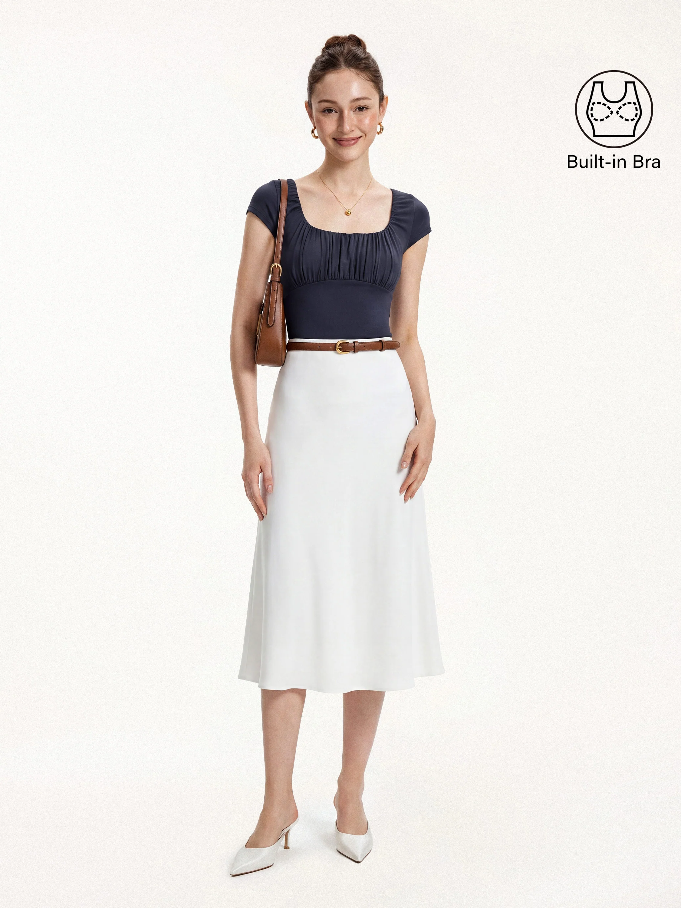 Linen Blend Jersey Ruched Square Neck Cropped Bra Top - Image 5