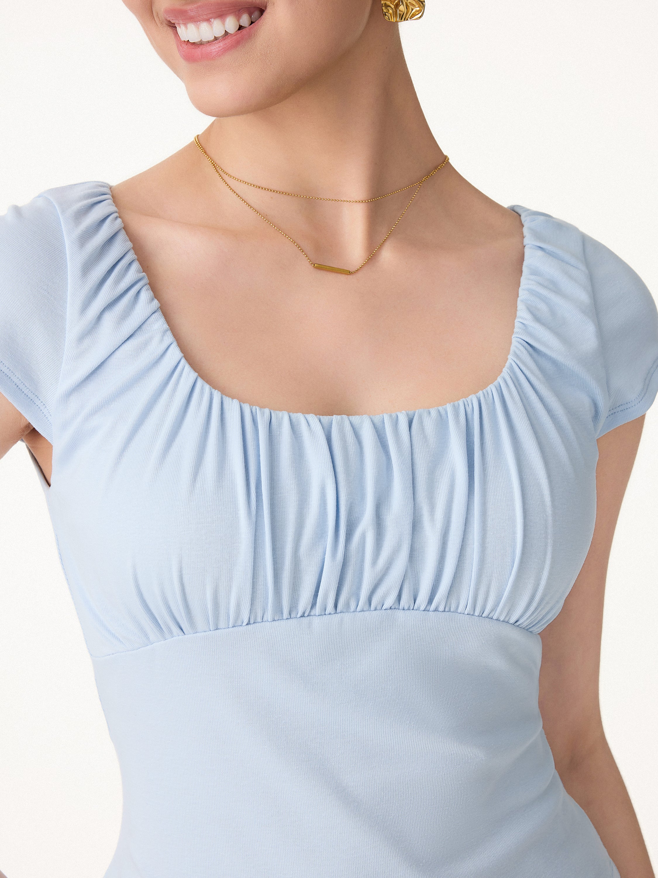 Linen Blend Jersey Ruched Square Neck Cropped Bra Top - Image 6