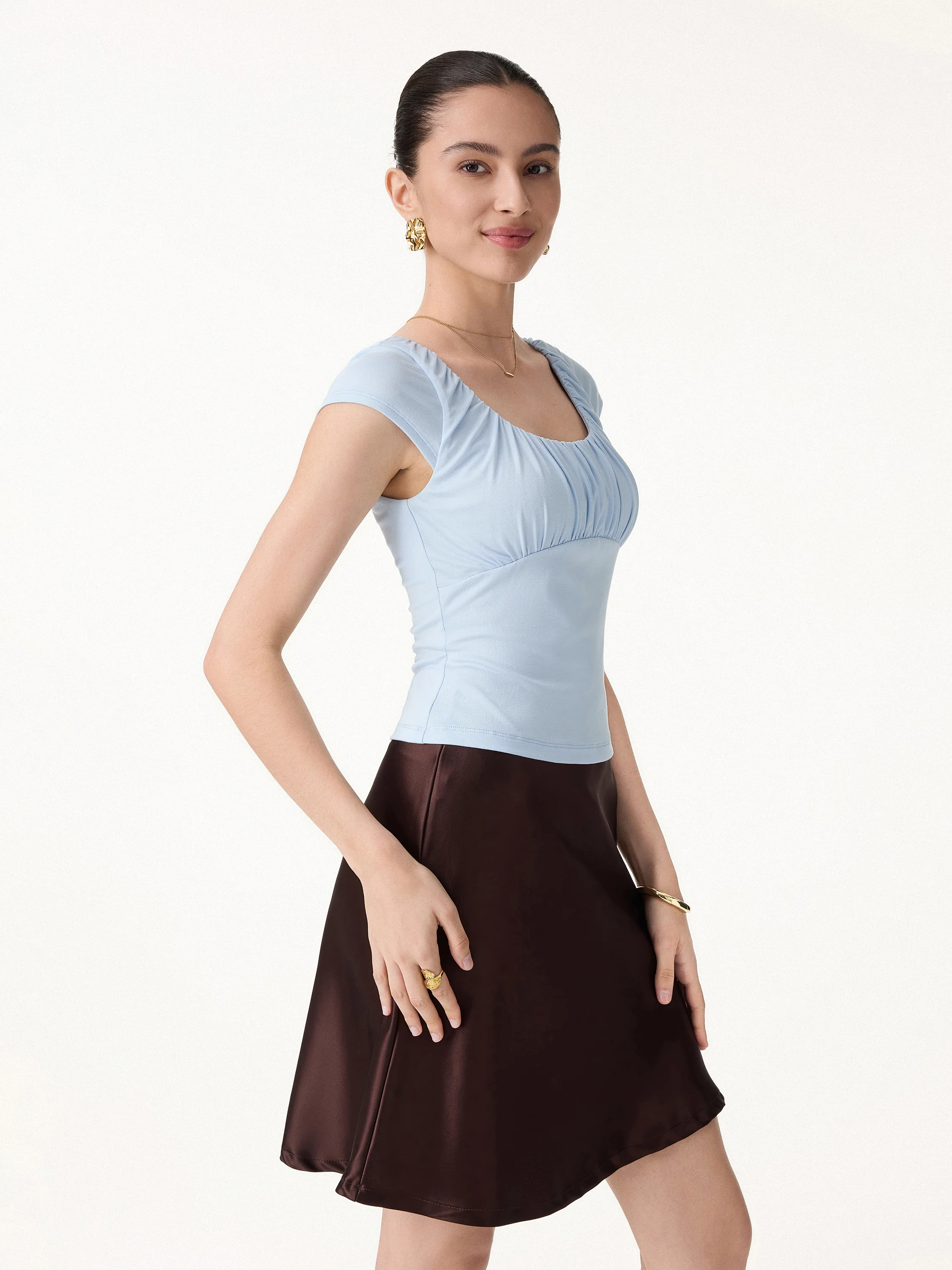 Linen Blend Jersey Ruched Square Neck Cropped Bra Top - Image 9