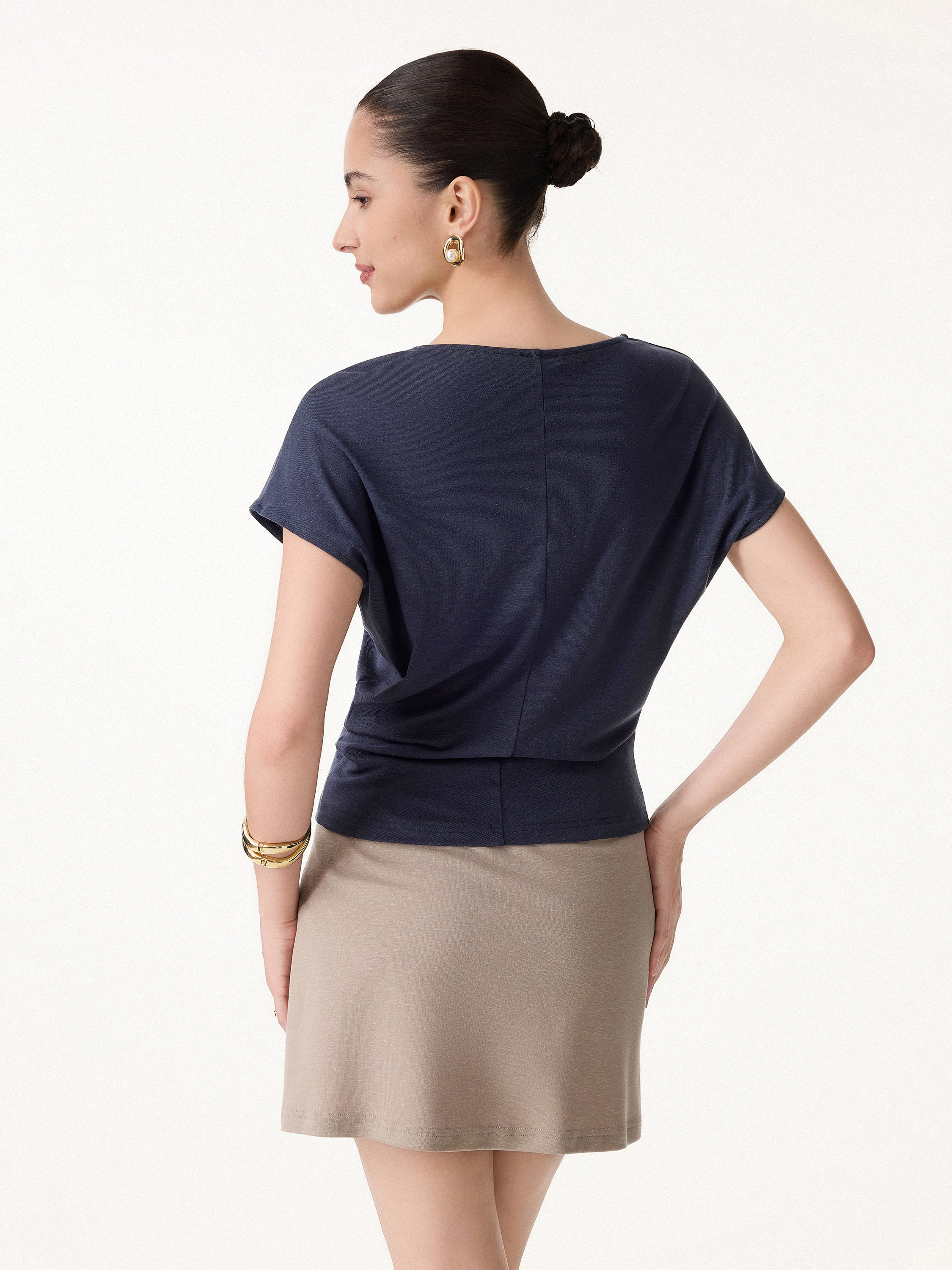 Linen-Blend Round Neck Relaxed Summer Top - Image 7